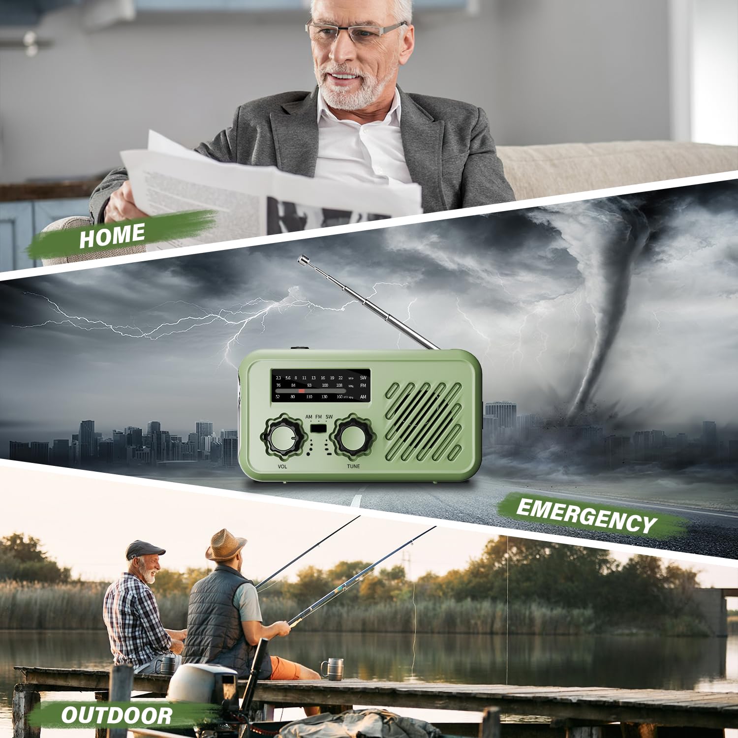 Radio Portatil Pequeña de Emergencia, Am/FM/SW Radio a Pilas y Solar con Manivela, Recargable Radios Meteorológica Multiusos de Dinamo con Linterna LED con 2000mAh Powerbank SOS Alarma