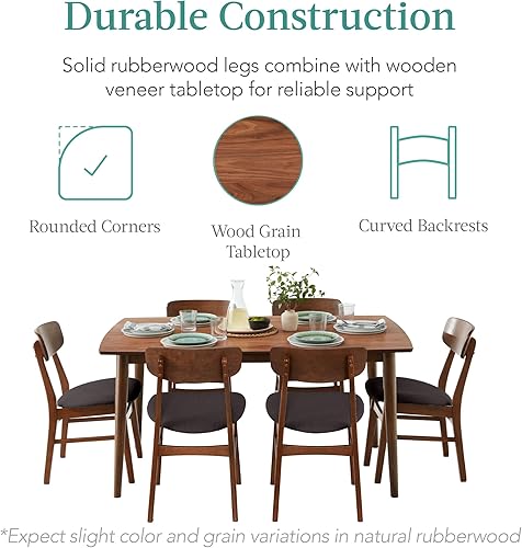 Miniatura 4 de Best Choice Products Juego de mesa de comedor de madera de 7 piezas, moderno de mediados de siglo, mesa de cocina con 6 sillas, cojines tapizados,