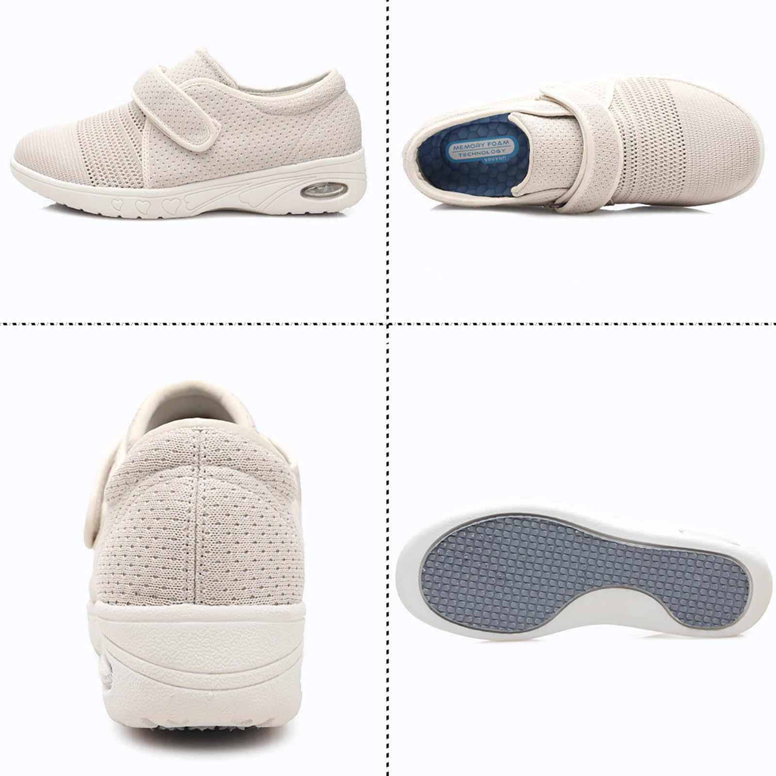 Zapatillas de Mujer Extra Anchas de Malla Transpirable para Caminar - Zapatillas Ligeras Antideslizantes con Correa Ajustable para pies hinchados y Personas Mayores