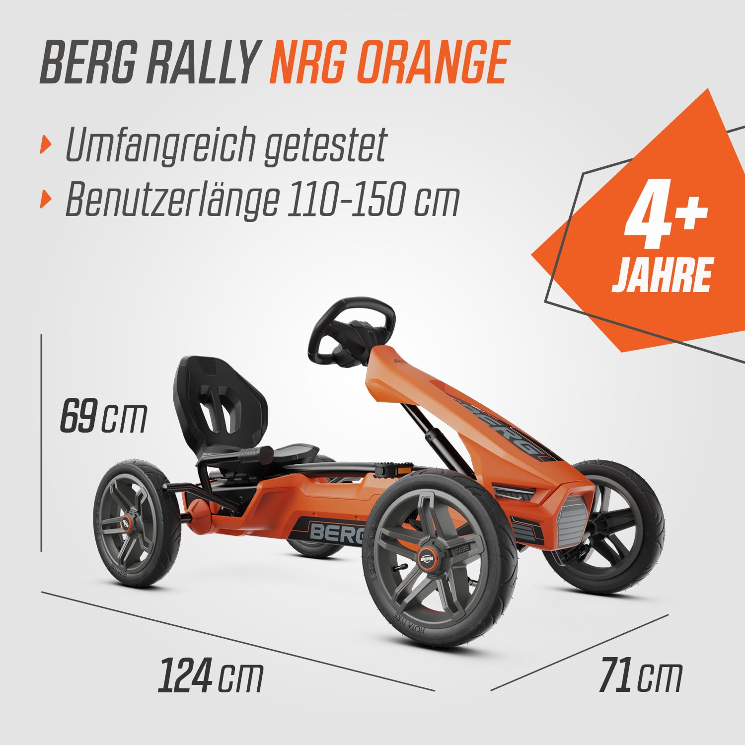 BERG Rally NRG Orange | Gokart für Kinder ab 4 Jahre | Pedal-Gokart | Tretfahrzeug mit verstellbarem Sitz | Robustes Kinderfahrzeug für draußen