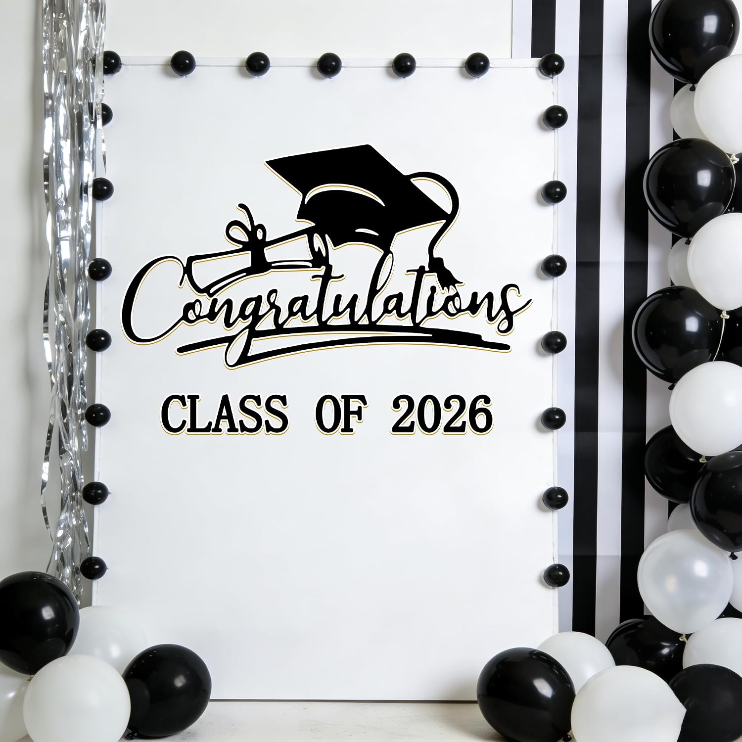Congrats Grad Wall Decoration - Congratulations Wall Decal - Graduation Decals for Arches Black