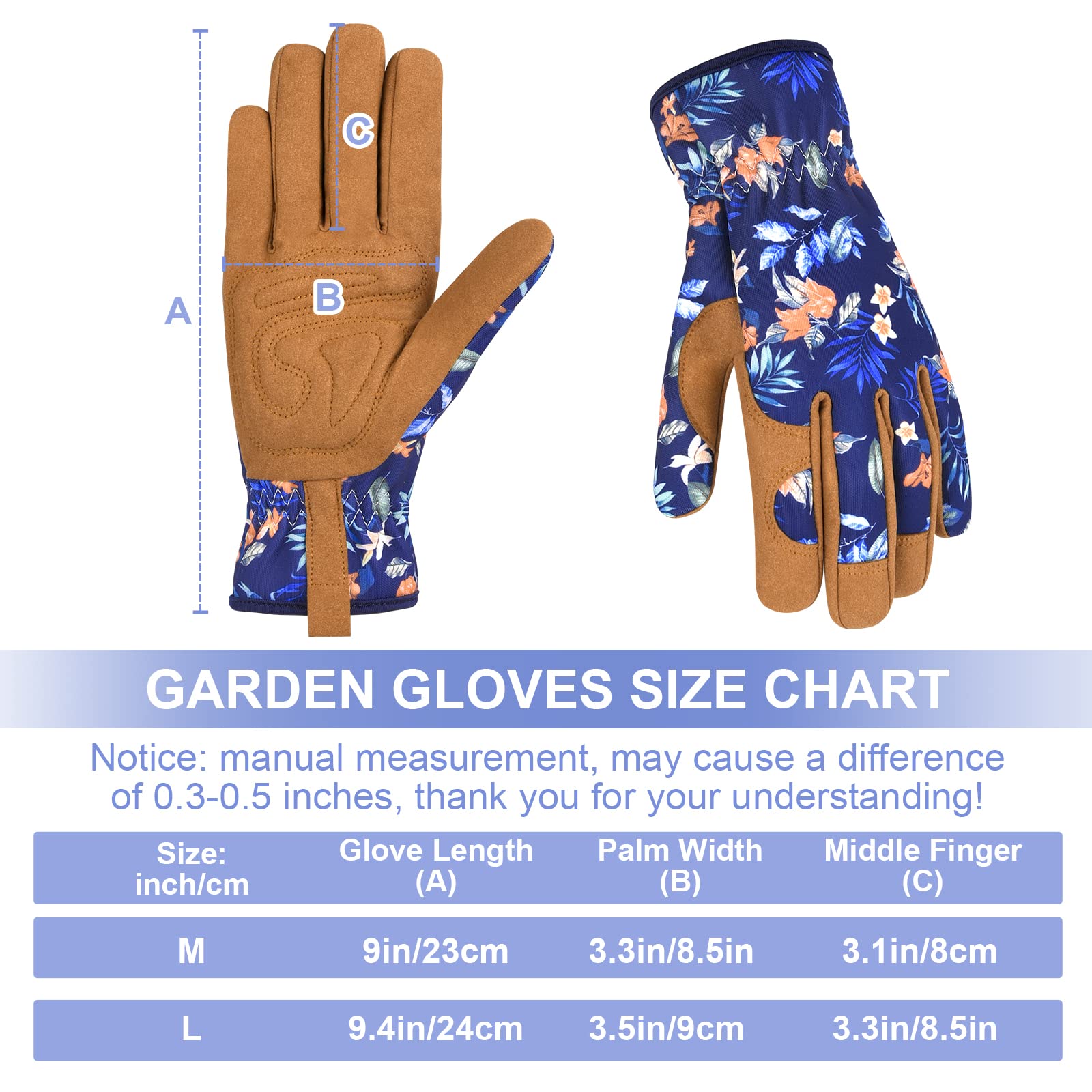 Damen-Gartenhandschuhe, Dornenfest, Leder, zum Graben, Pflanzen, Beschneiden (M, Militärblau)