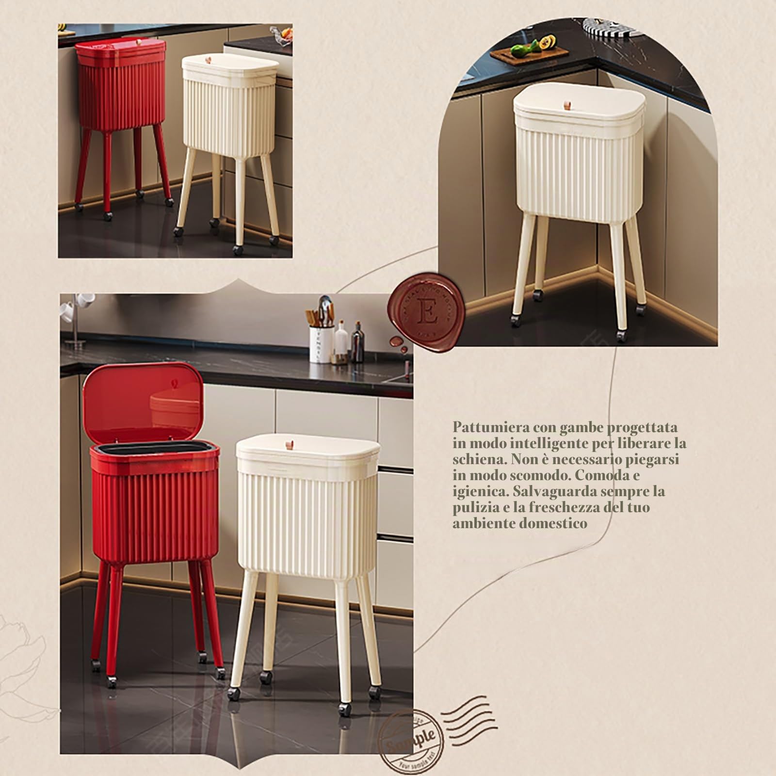 Pattumiera Da Cucina Di Grande Capacità Con Coperchio A Pressione, Design Con Piede Alto, Pattumiera Verticale A Prova Di Animali Domestici, Pattumiera Sottile Per Piccoli Spazi(White)