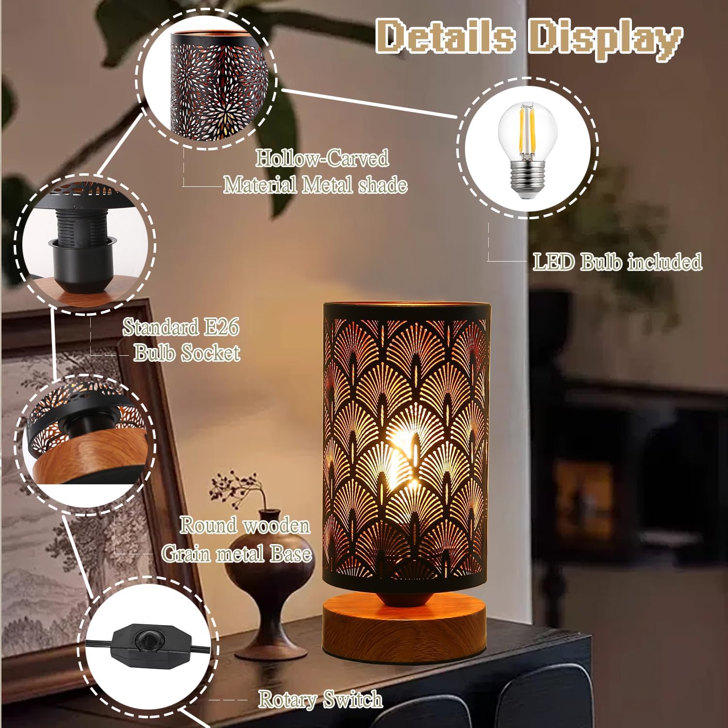 Small Industrial Table Lamps Dimmable, Bedside Lamps for Nightstand,End Table Side Desk lamp with Rustic Black Metal Cage Lampshade for Bedroom, Kids Room Living Room 2700K LED Bulb Included