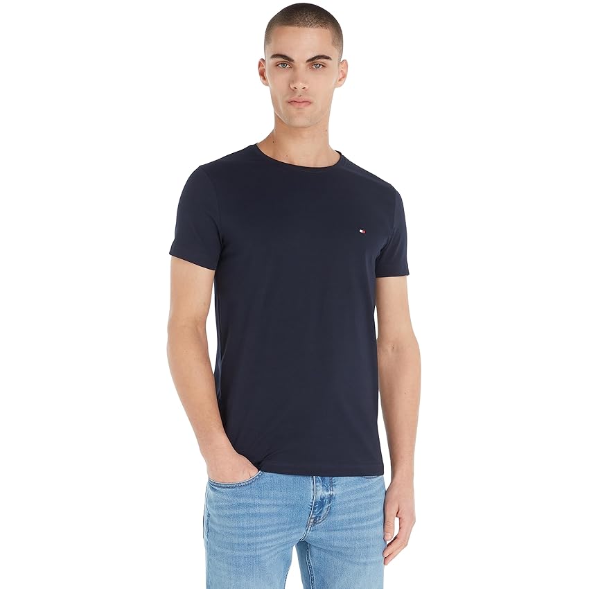Tommy Hilfiger Uomo T-Shirt Maniche Corte Core Stretch Slim Fit, Blu (Desert Sky), L