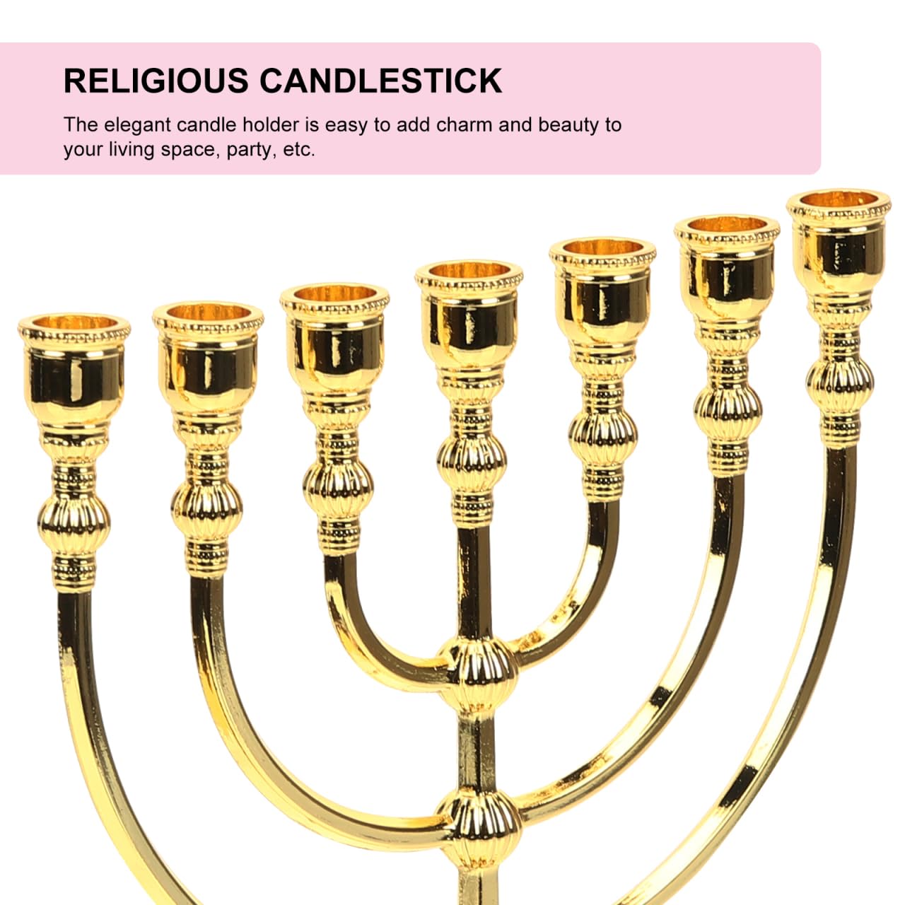 Generico Portacandele a 7 Braccia in Metallo Menorah Tradizionale Dorato Ornamento Decorativo Per Casa E Feste 6.69 Pollici Elegante Porta Candele Per Cena a Lume Di Candela