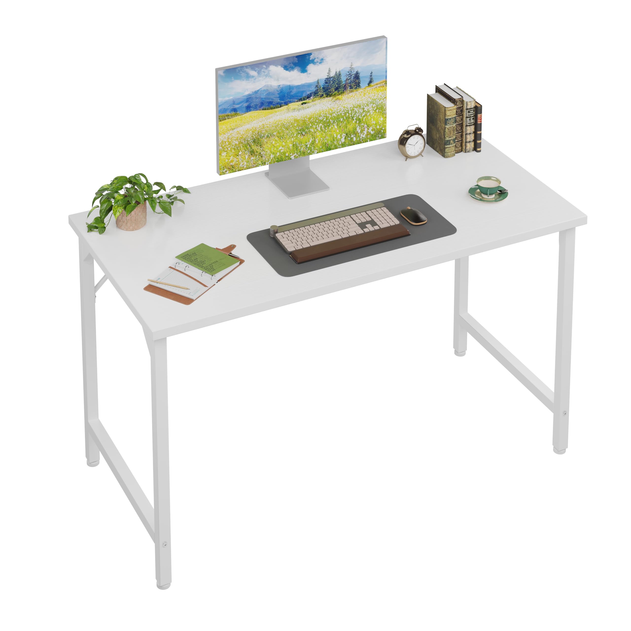 Grandder 47 inch Computer Desk, Home Office Desk Study Writing Kid Table, Simple PC Work Desk, Adjustable Feet, White