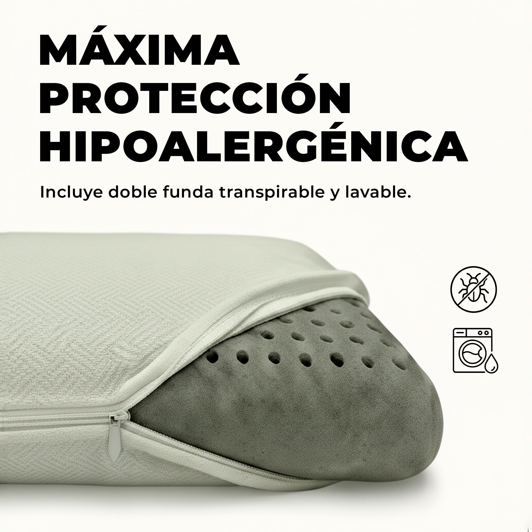 Aznar Almohada Viscoelástica Carbono Activo Firmeza Media Adaptación Cervical Transpirable Hipoalergénica Elimina Malos Olores Alivio Presión Columna Alineada Funda Extraíble Protección Cuello 135cm