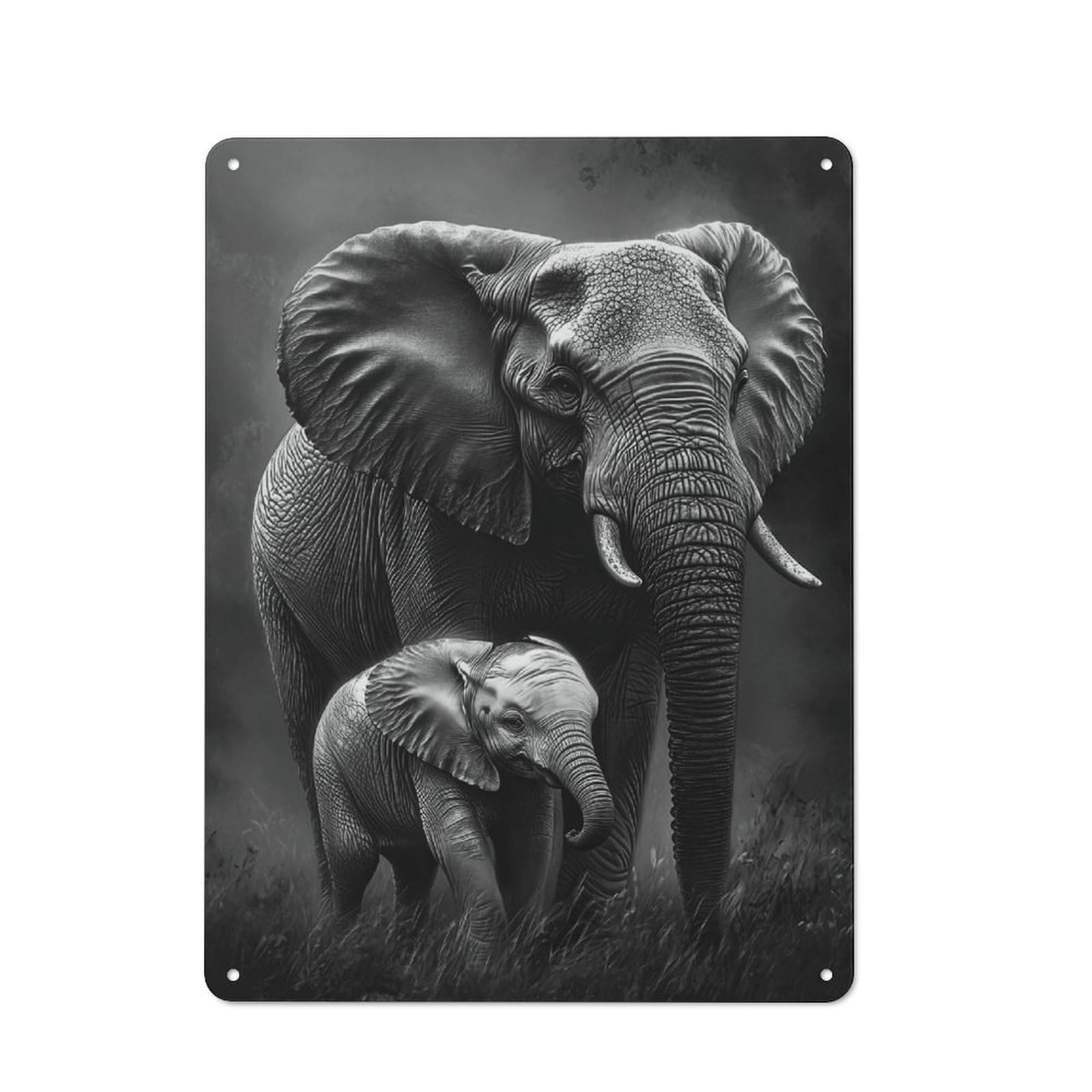 Junmoney Elephant Family Portrait Rustic Metal Sign 40X30cm For Kitchen Or Home Bar, Gift For Kitchen Decor Lovers During The Christmas Season