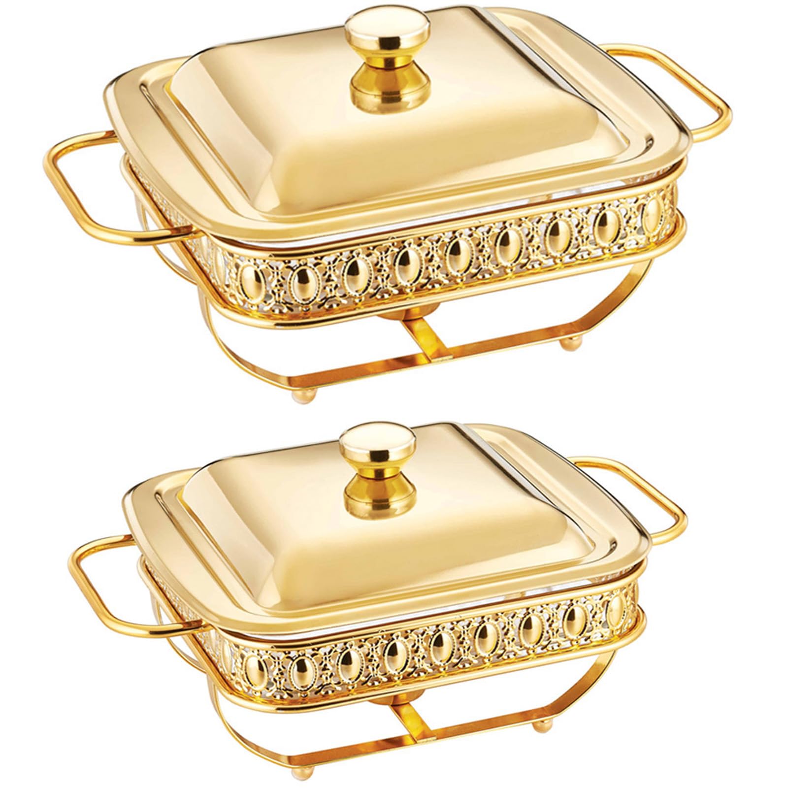Juego de ollas calientes para calentar buffet: estufa para calentar alcohol para buffet, equipo de contenedor para calentar buffet y servidor para buffet, estufa con placa calefac(Size:1.8L,Color:Oro)