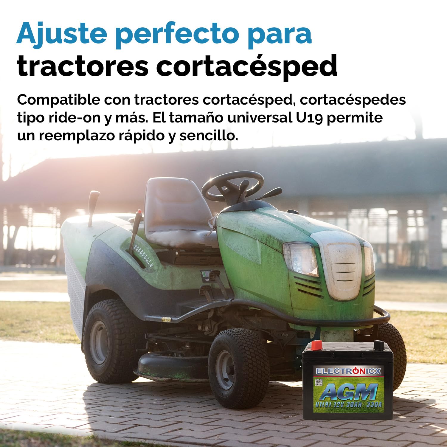 Electronicx AGM U1(9) 30AH 330A (EN) Batería para cortacésped con asiento, herramientas de jardín, batería de arranque, sin mantenimiento, tecnología AGM cerrada.