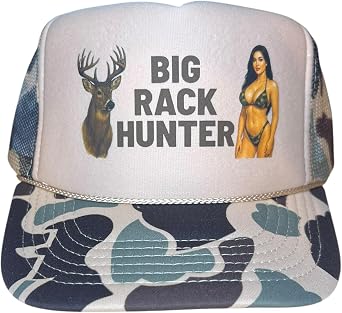 Snapback Trucker Hat for Men or Women, Vintage Fit with Funny Novelty Graphic, Custom Mesh Cap Camo Camouflage