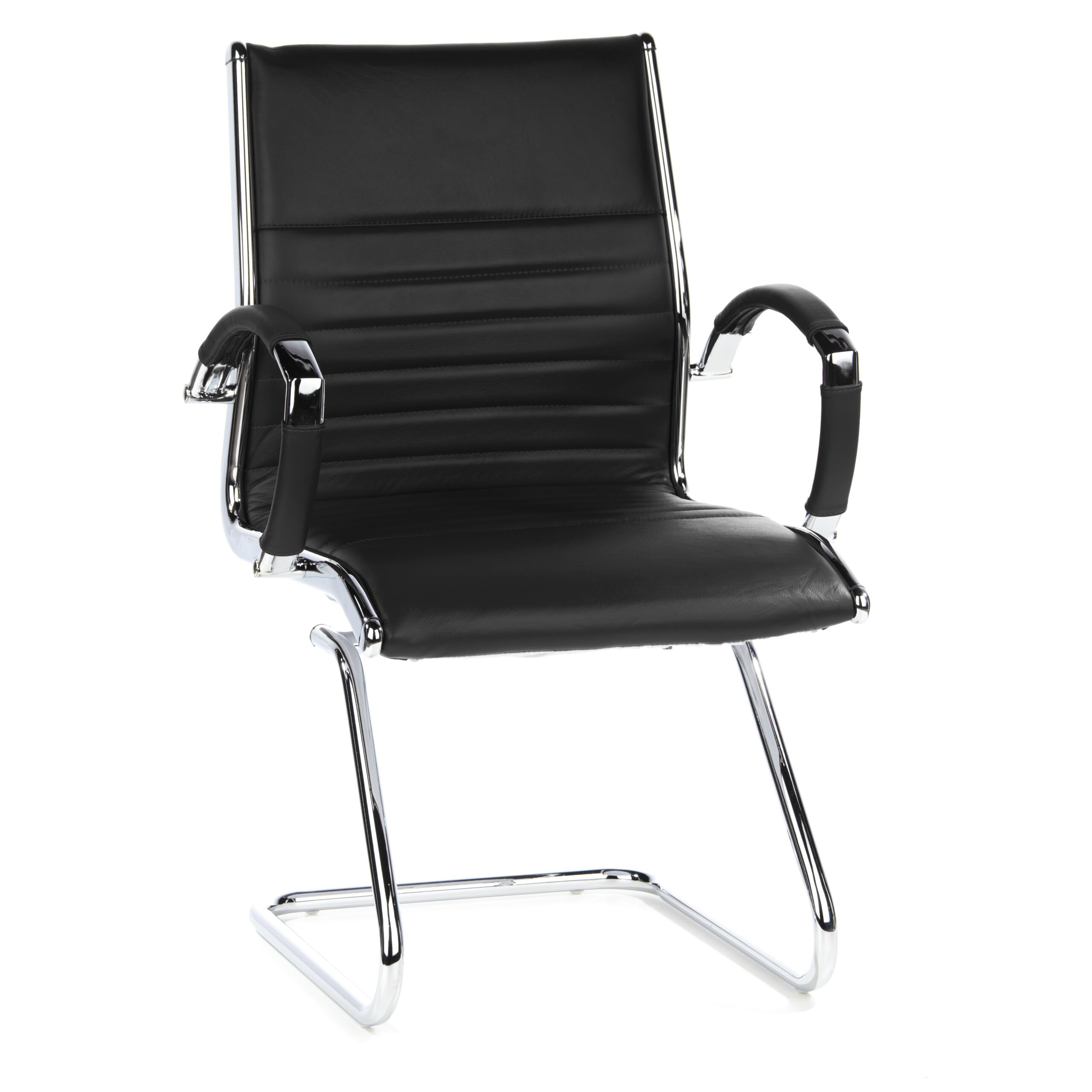 hjh OFFICE 660505 Konferenzstuhl Parma V Leder Schwarz/Chrom Freischwinger Besucherstuhl mit Armlehnen
