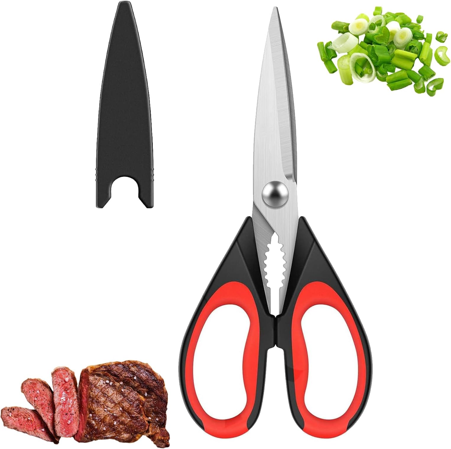 Kitchen Scissors Cooking Scissors Culinary Scissors Hand-Friendly Nut Cracker Bottle Opener Meat Cutting Scissors for Beef Chicken Fish Bones Ideal for Vegetables Dishwasher Safe 220mm (Black