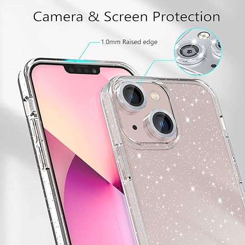 Miniatura 160 de Funda con purpurina diseñada para iPhone 15 Pro Max, con [2 unidades] protector de pantalla y [paquete de 3] protector de lente de cámara brillante