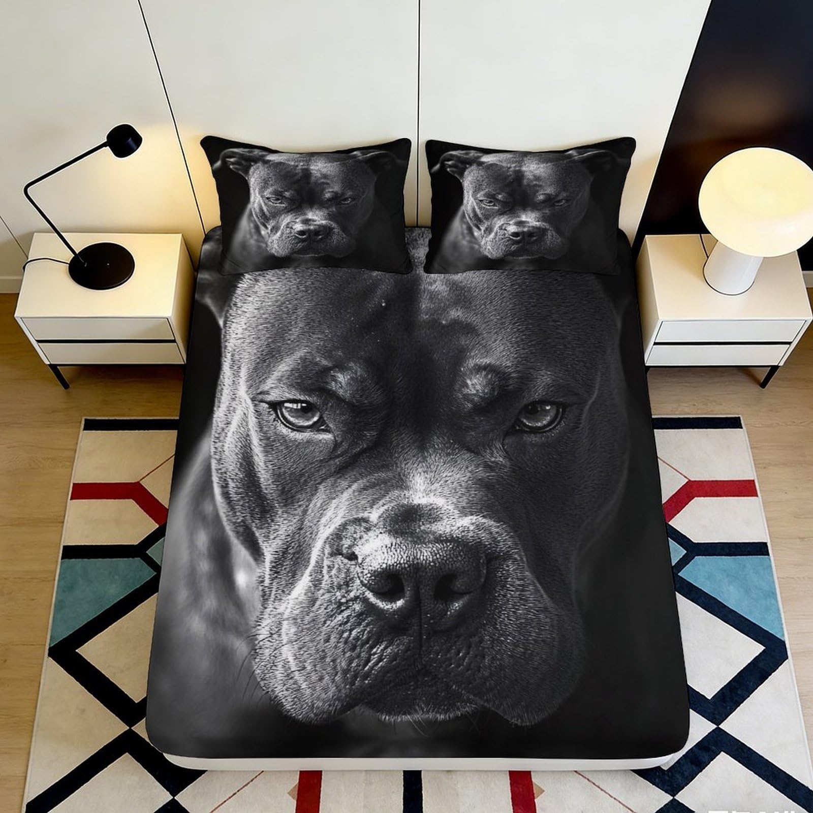 Pnayamiorkfel Style-8 3D Printed Black Dog Portrait Fitted Sheet Microfiber Soft Mattress Cover For Bedroom Guest Room Decor 90X200x25cm