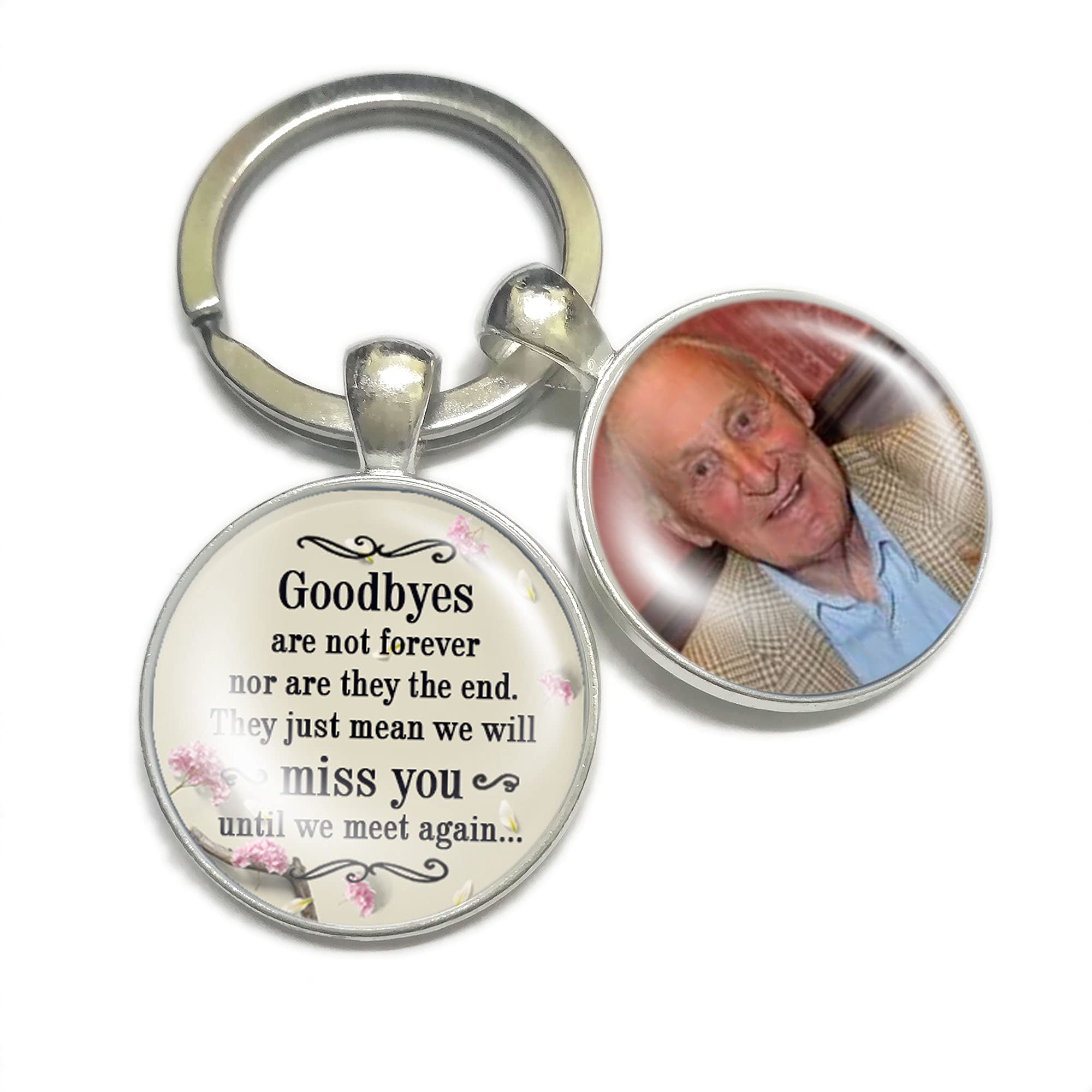 Gutegifts Floral Personalised Photo Keyring Memorial Gifts For Dad Grandad Mum Nanny Grandma Loss Love In Heaven Heart Bereavement Remembrance Poem Handmade Custom Keychain Keepsake (Floral)