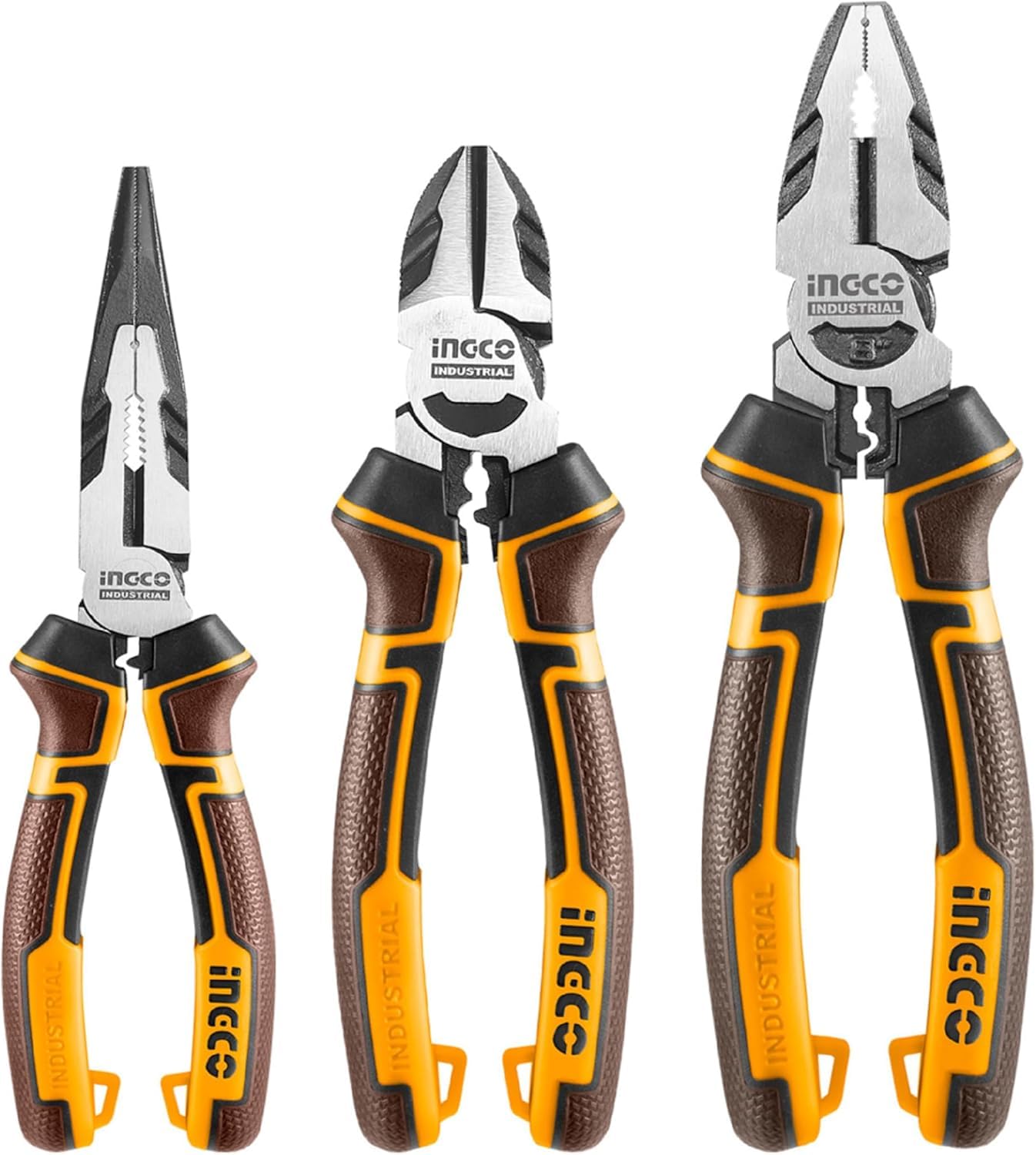 INGCO 3 Pcs High Leverage Pliers Set, Cr-V, 8" Combination Plier, 7" Diagonal Cutting Plier, 6" Long Nose Plier, Saving 30% Strength-image-37