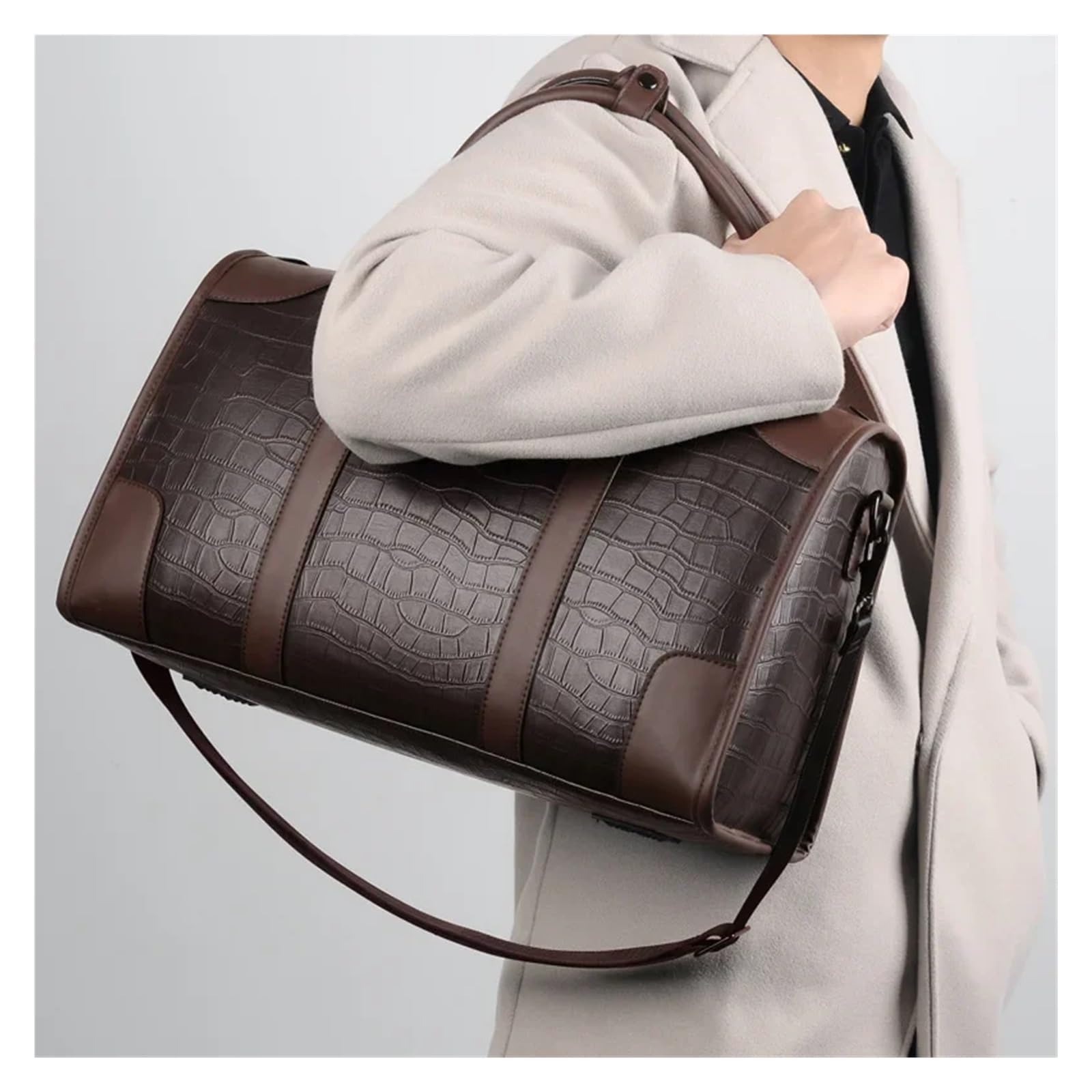 Bolsa De Viaje De Cuero Bolso De Viaje For Hombre, Gran Capacidad, Cuero, For Fin Semana, For Gimnasio, Equipaje Mano, Lona Impermeable, Hombro For Impermeable(Brown)