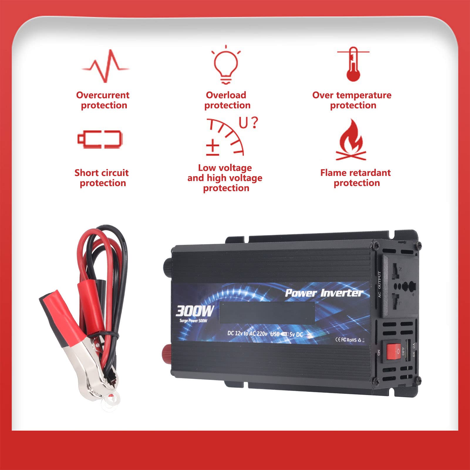 WINH Convertidor de Potencia para Automóvil, Cargador Inversor Eficiente para Viajar y Acampar con Ventilador de Refrigeración y Pantalla LCD para Viajes por Carretera Actividades Al Aire Libre
