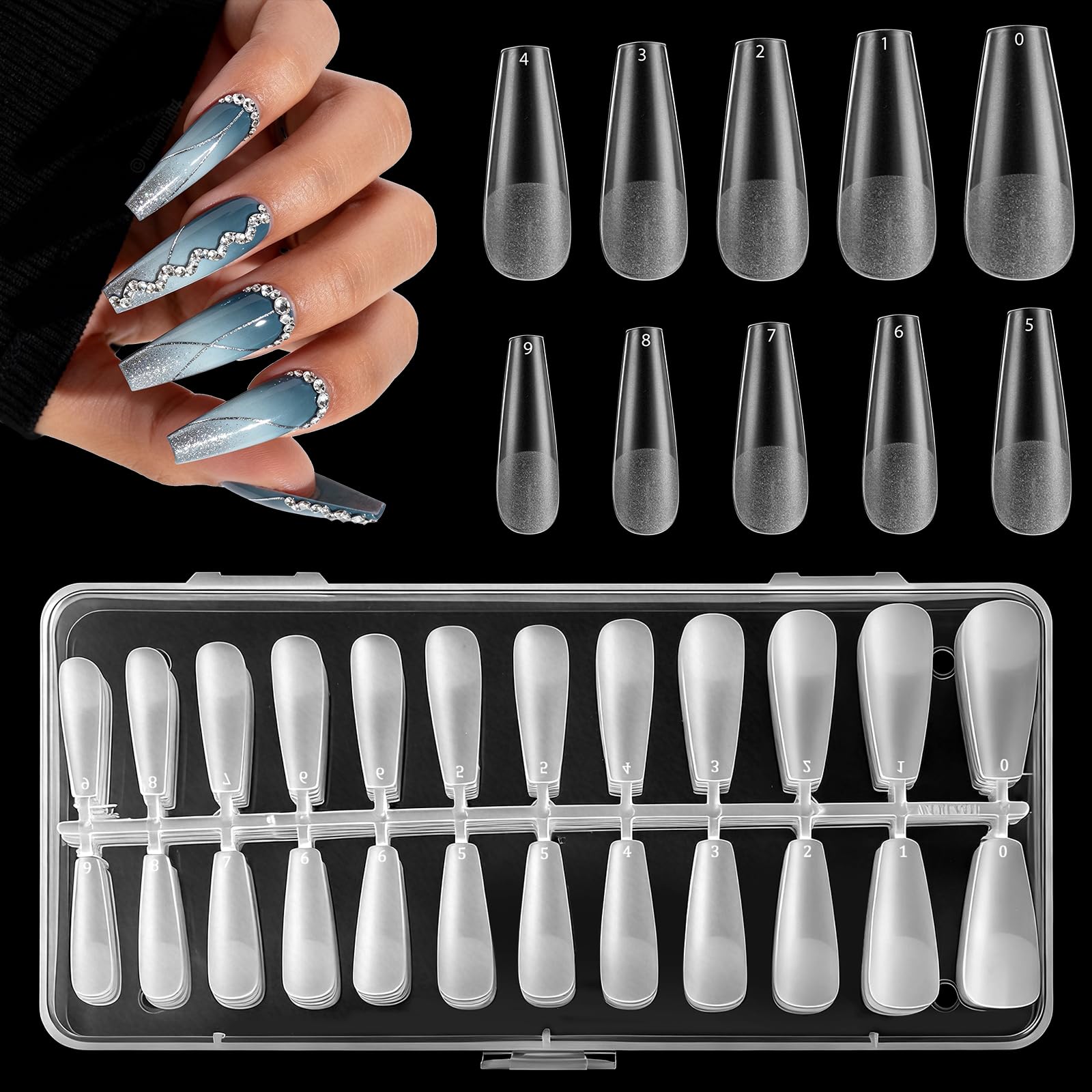 240 sztuk tipsów do paznokci żelowych, tipsy do paznokci, pełne pokrycie, długie kwadratowe tipsy, przezroczyste końcówki do paznokci Soft Gel Press on Nail Tip do samodzielnego przedłużania paznokci