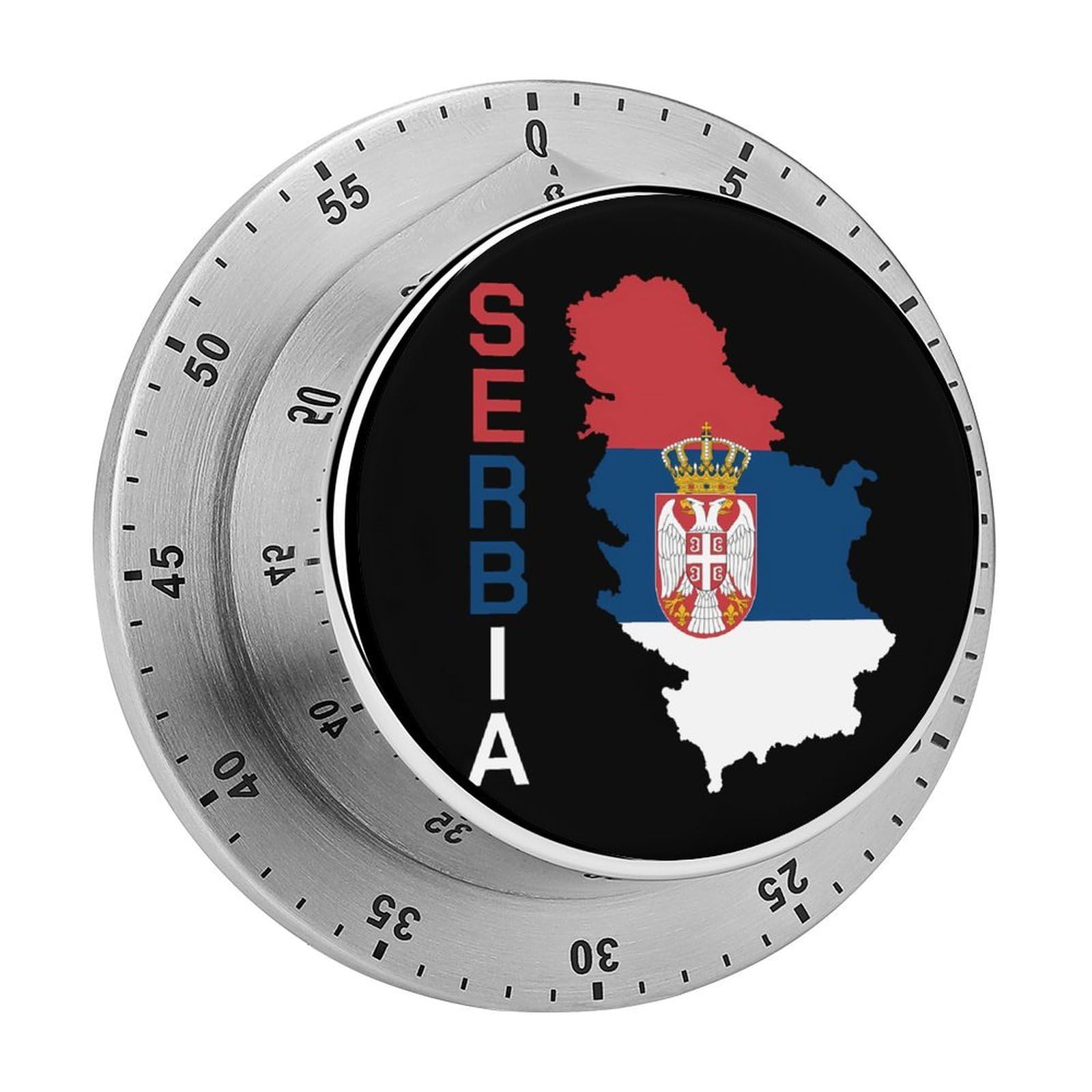 Serbia Flag Serbian Map Mechanical Timer with Alarm for Kitchen Cooking Productivity Stainless Steel Timers