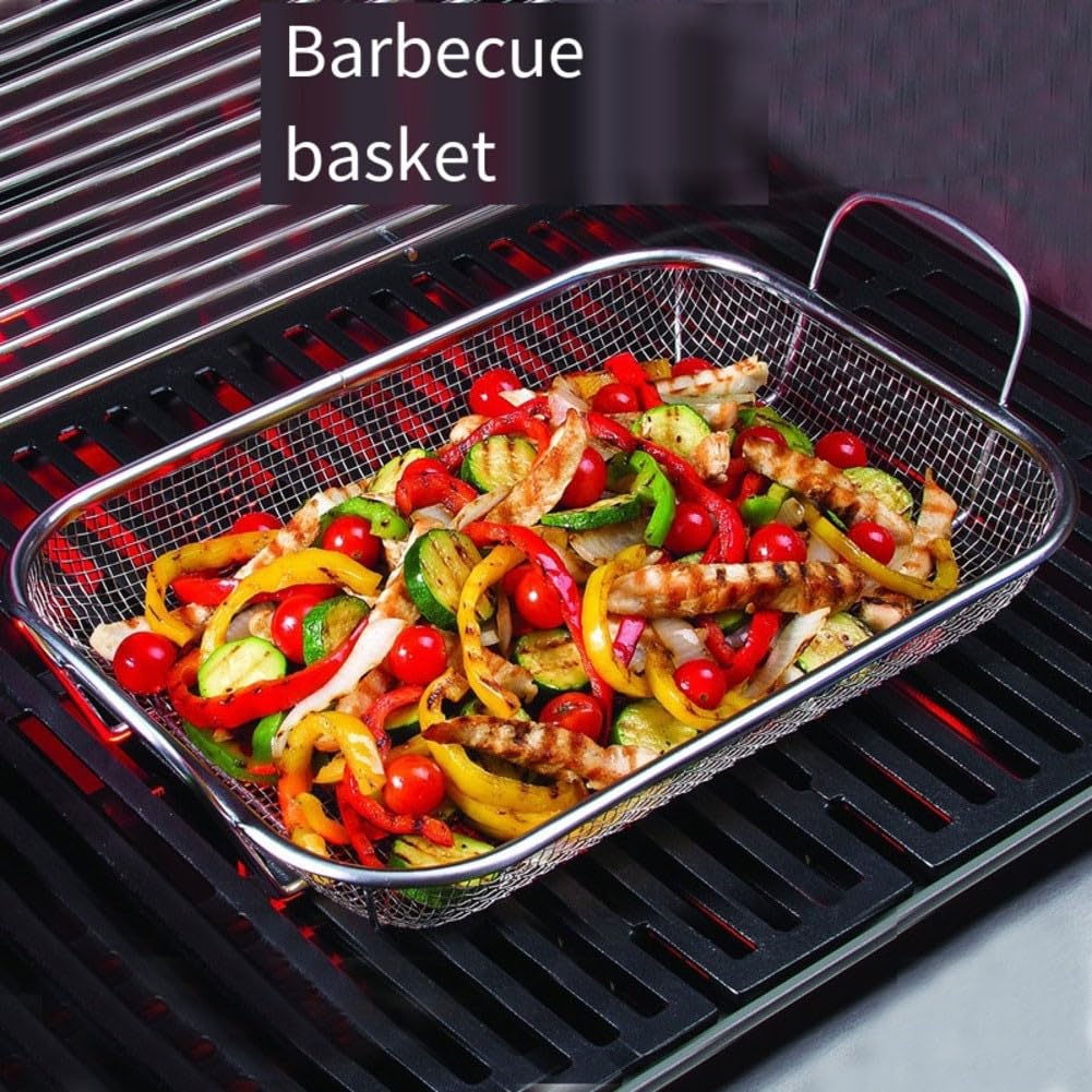 Robuster Grillkorb, Edelstahl-Gemüse-Grillpfanne, 38,1 x 27,9 cm Netz-Tablett für Grill, Fleisch, Meeresfrüchte