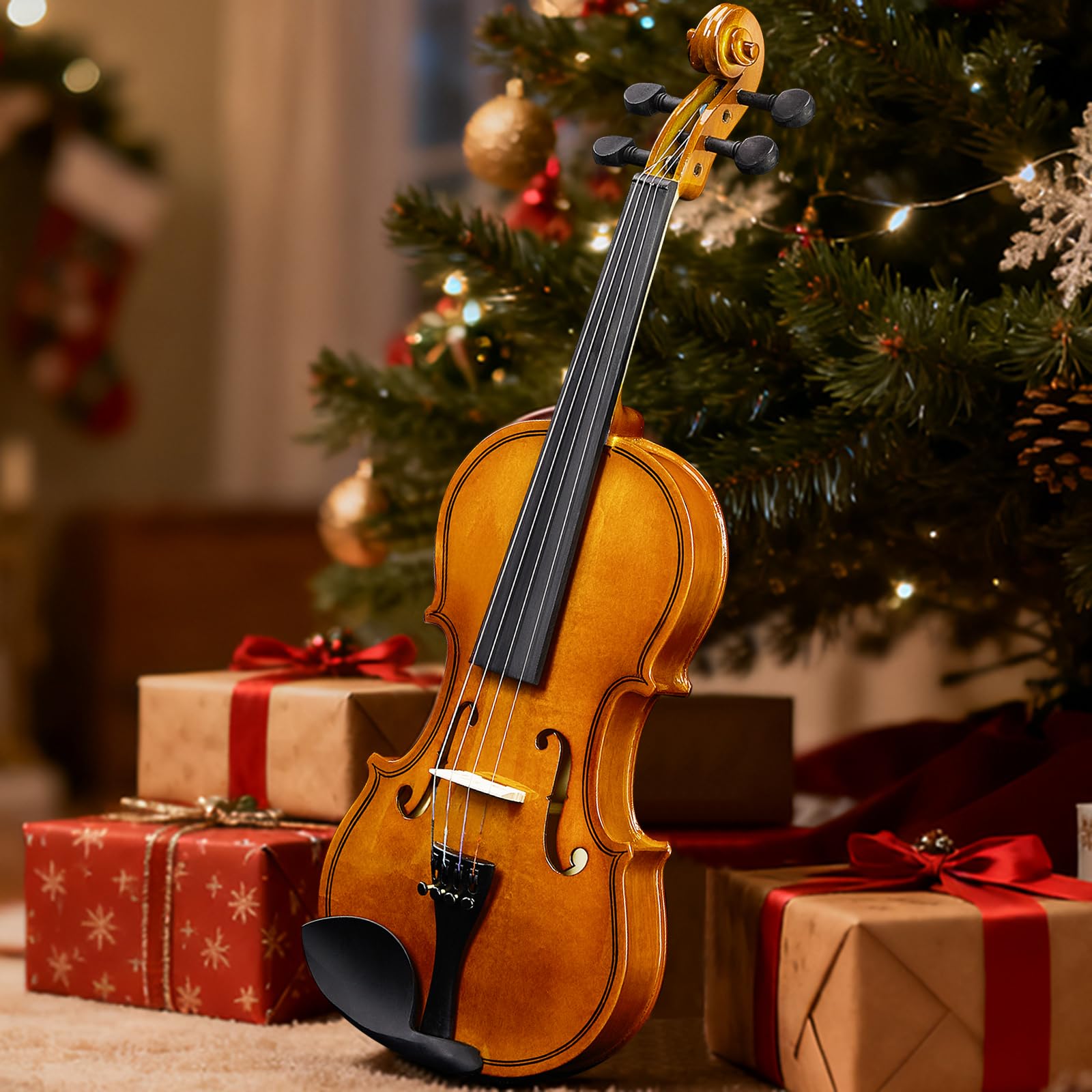 Ktaxon Violino full size, violino acustico 1/2 con custodia portatile, adesivo guida per dita, panno per lucidatura, muto, set extra di corde per violino, spalliera, colofonia e archetto