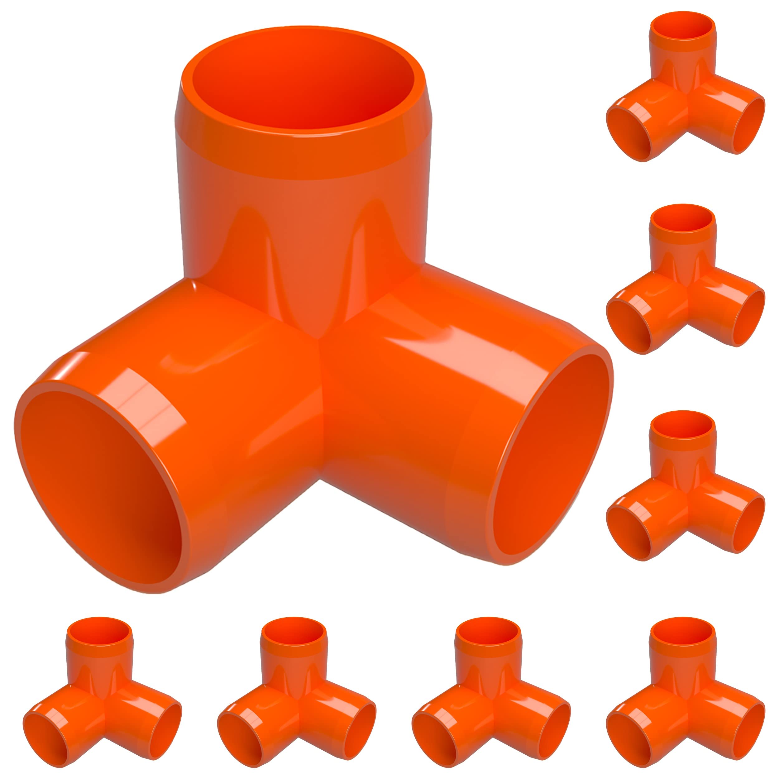 FORMUFIT 3/4” 3-Way Elbow Furniture Grade PVC Fitting in Orange, Made in USA, UV-Resistant, Impact-Proof, 1.050” Actual Socket Diameter (Pack of 8)