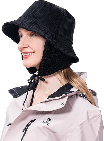 Winter Bucket Rain Hats for Women Girls with Ear Flaps Fleece Warm Autumn Waterproof Caps Earmuff Cloche Trooper Trapper Hat