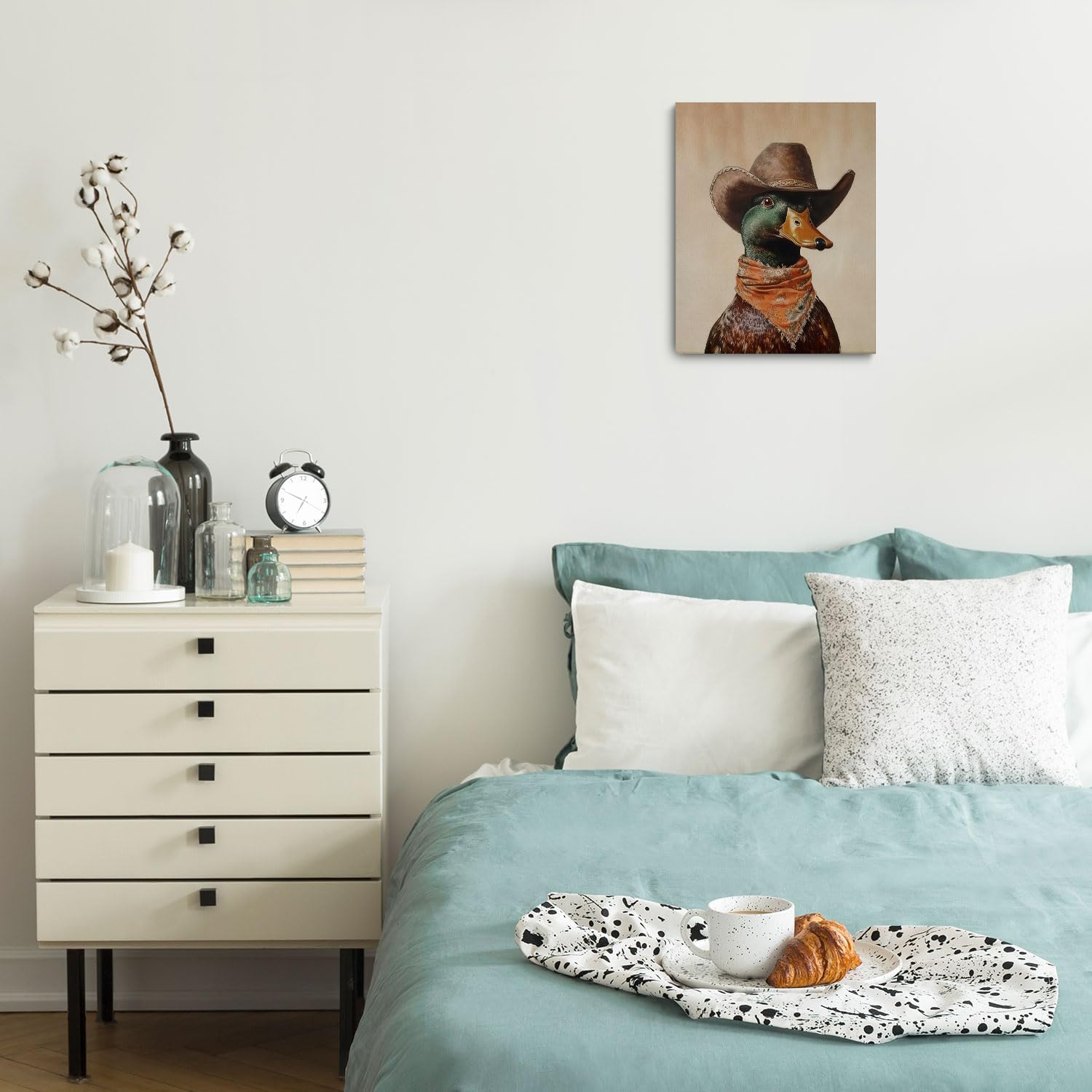 ChissNook Western Mallard Duck Canvas Wall Art, Cowboy Mallard Duck Vintage Farmhouse Decoration for Home Bedroom Living Room, Western Decorative Vintage Farmhouse Ducks Home Decor, 12x16 Inches
