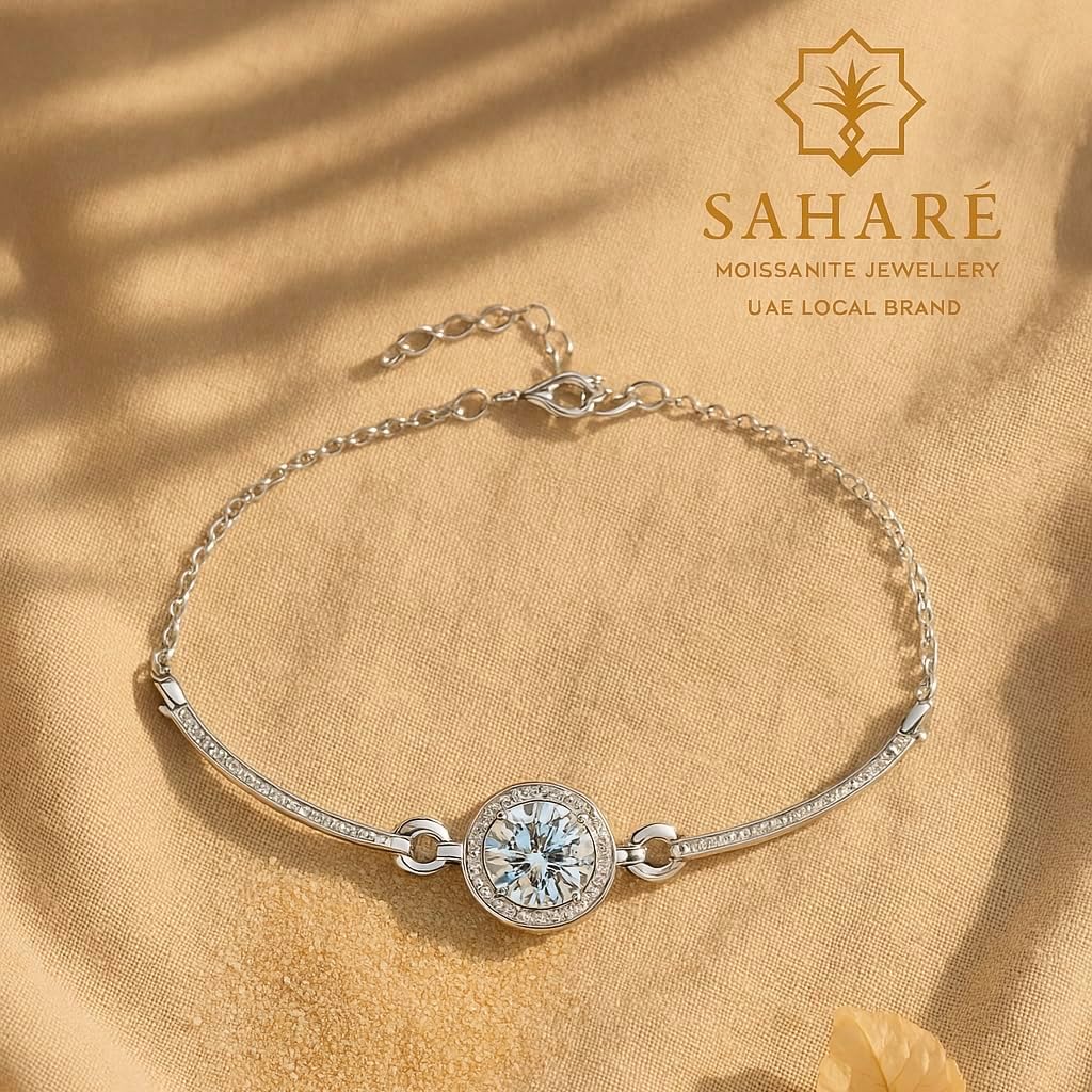 Saharé “Zahra” Moissanite Bracelet – Dainty Tennis Bracelet with 925 Sterling Silver & 18K Gold Plating | Adjustable & Hypoallergenic | Elegant Everyday Sparkle