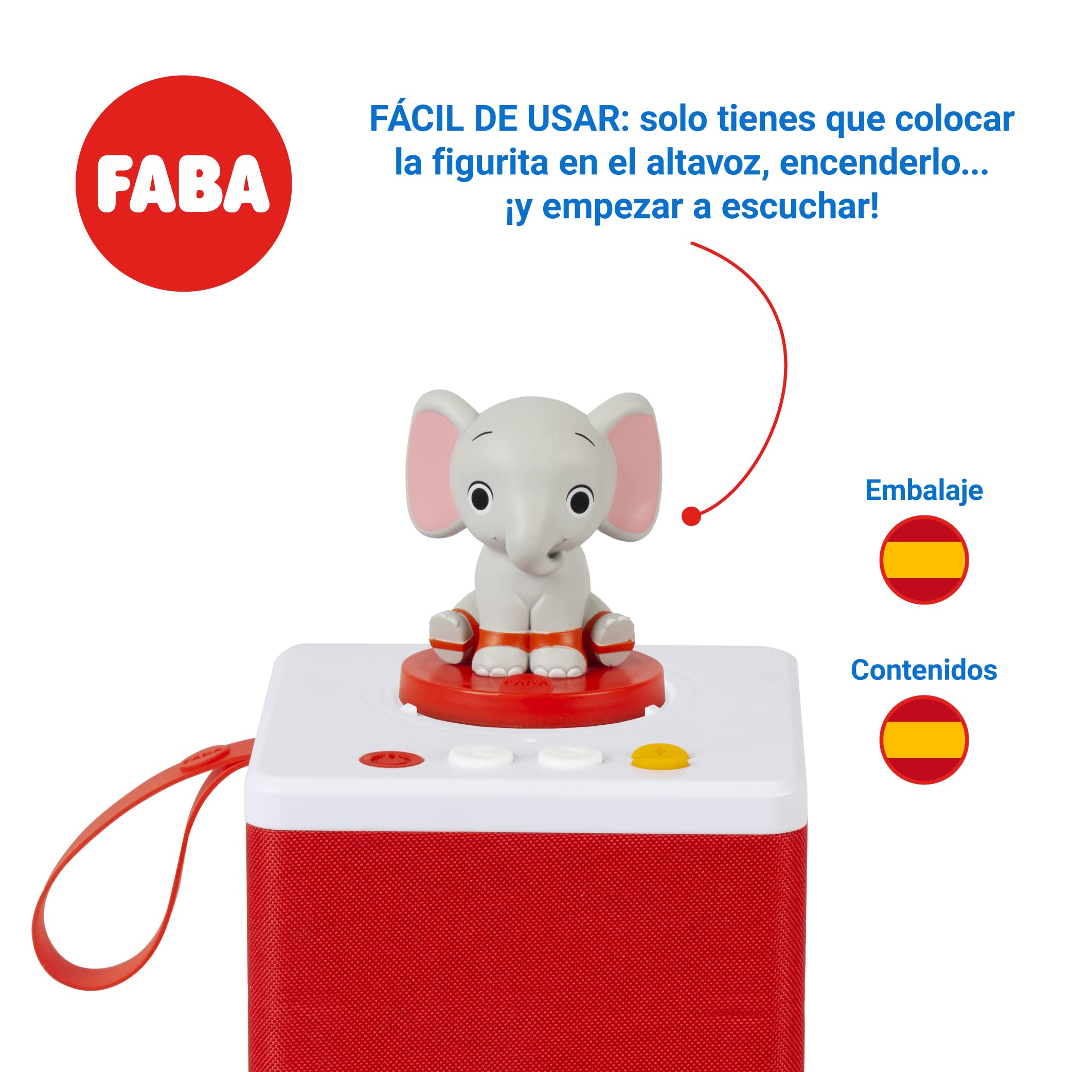 FABA - Cuentacuentos para Niñas y Niños, Altavoz con el Personaje Sonoro ELE el Elefante, Juego Educativo & Personaje Sonoro Gato con Botas y Otro Cuento - Historias Sonoras