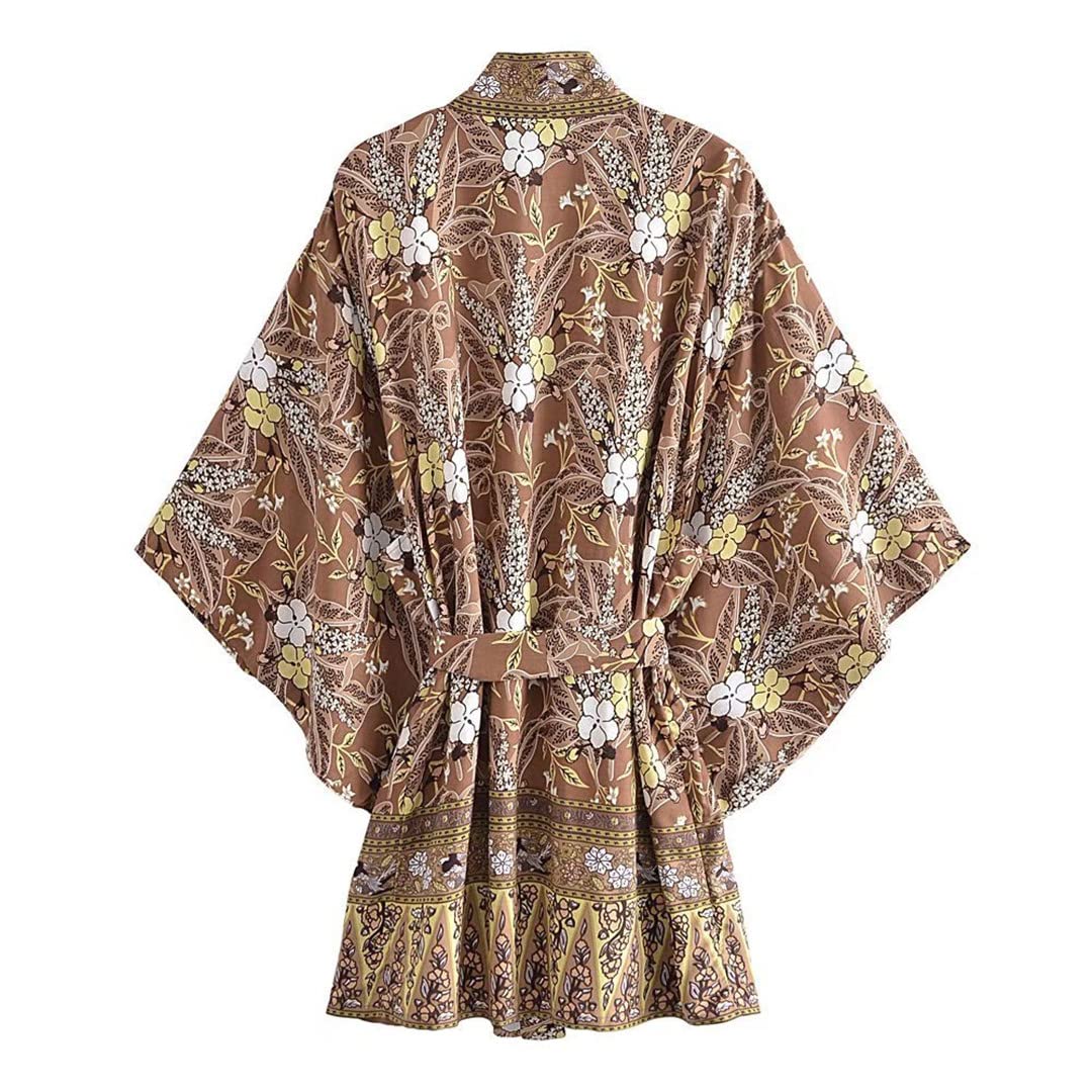 Kimono de plage en rayonne de coton imprimé pour femme Style bohème hippie, Comme indiqué sur la photo, L