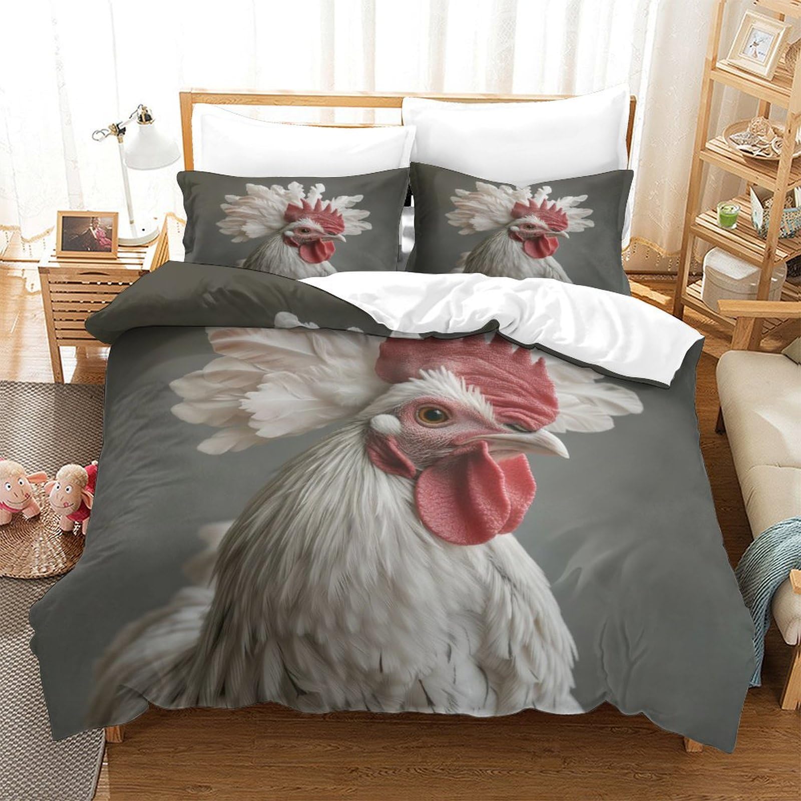 P1s9u7w5y Gallic Rooster-7 Realistic Animal 3D Printed Rooster Duvet Cover Set 3Pcs Microfiber Chicken Bedding Set King（220X240cm）