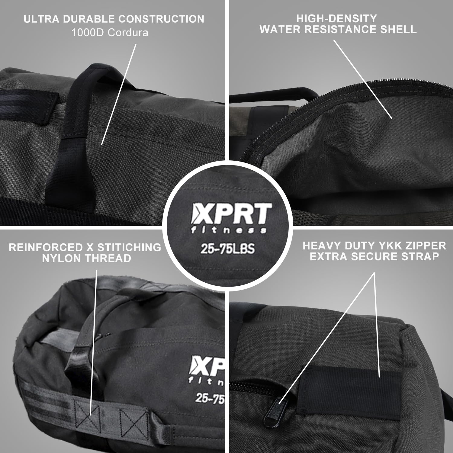 XPRT - Bolsa de arena para entrenamiento de alta resistencia, 7 asas de agarre, color negro