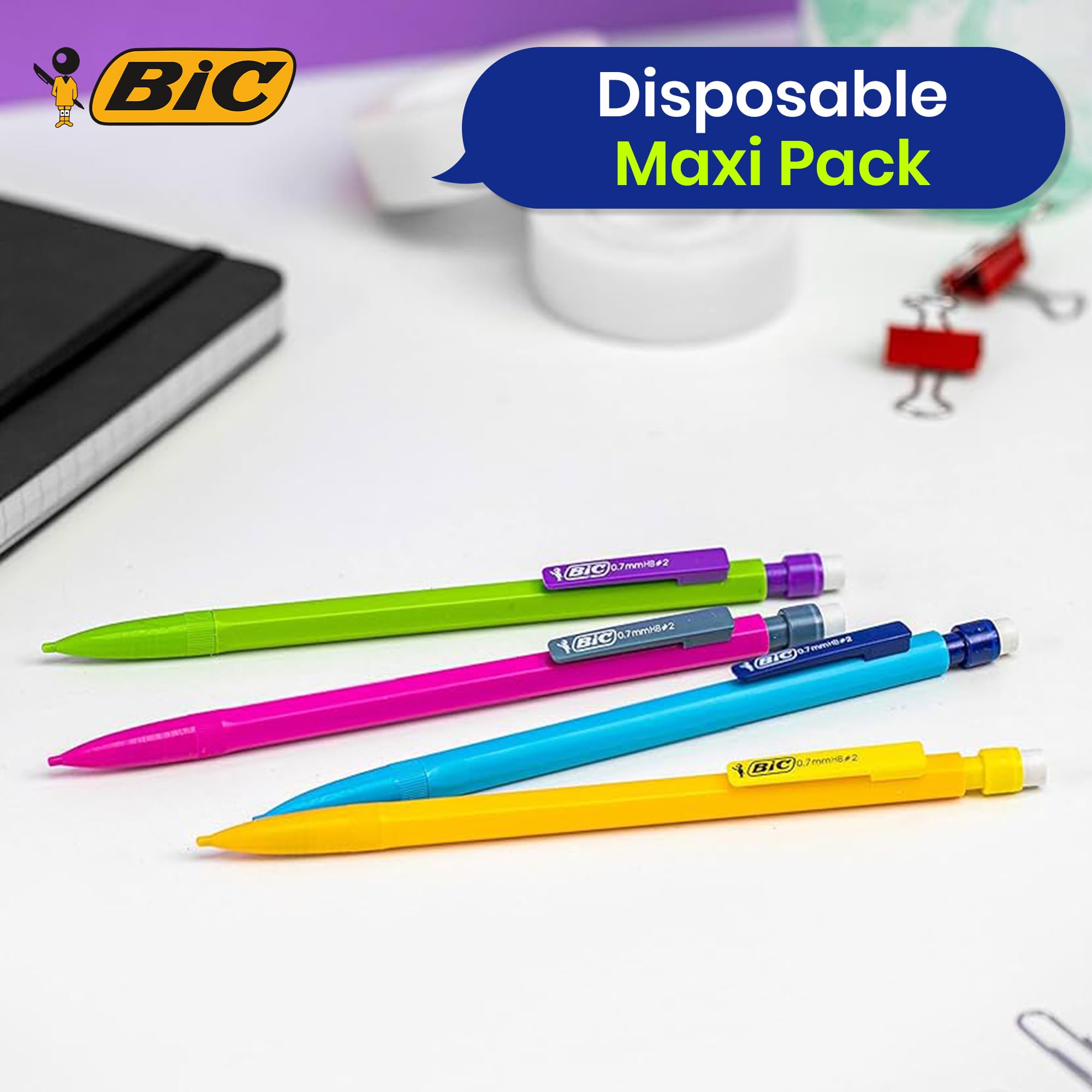 BIC Matic Fun - Matite meccaniche in grafite resistente, colori assortiti, punta retrattile, gomma bianca, scrittura liscia, mine intercambiabili, per scuola, ufficio e uso quotidiano (confezione da