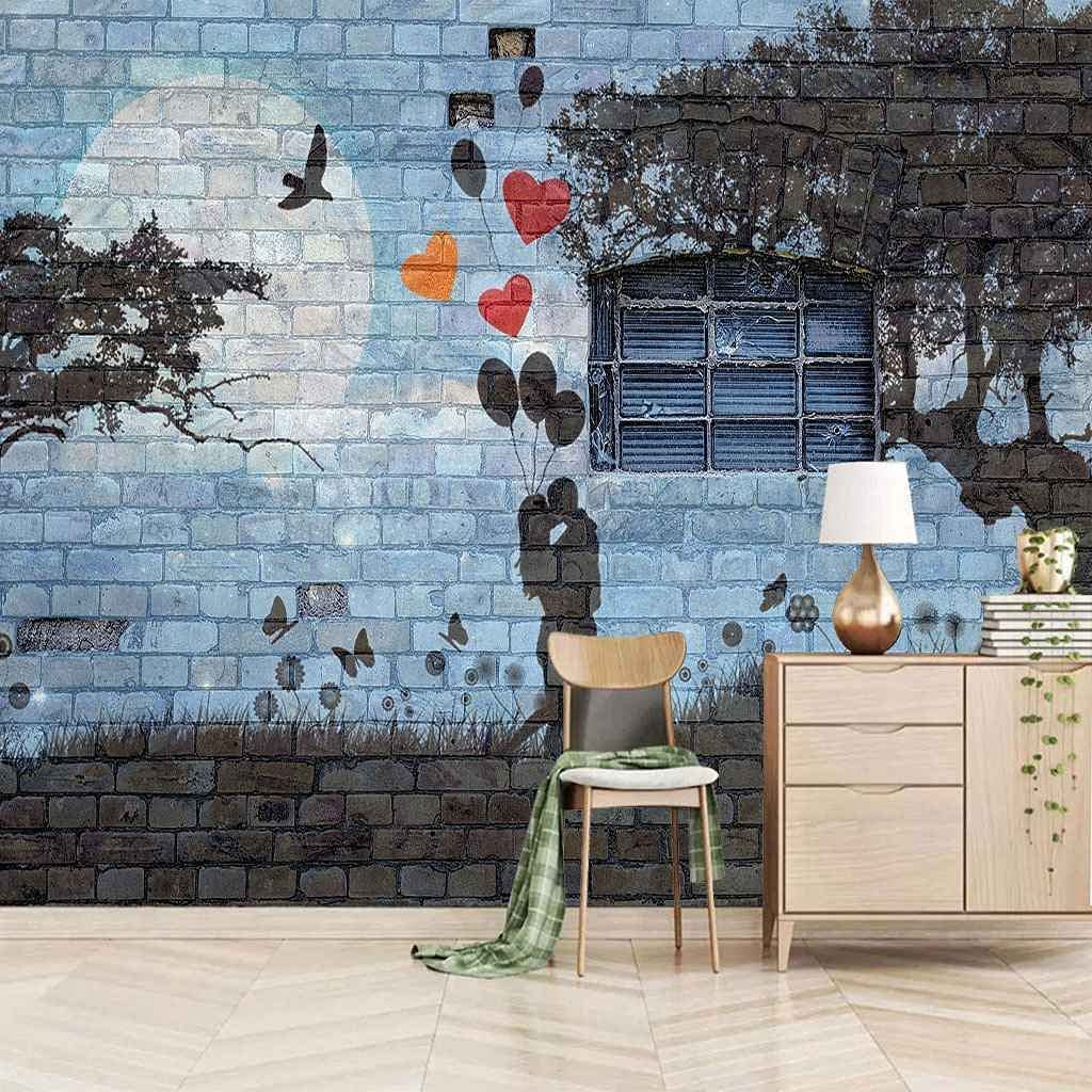 Papel Pintado Mural, 3D Pareja, Grafiti, En, Pared Ladrillo Papel Tapiz Autoadhesivo Para Sala De Estar, Dormitorio, Tv, Fondo, Oficina, Restaurante, Habitación, Foto De Pared 250(ancho)x175(alto)cm