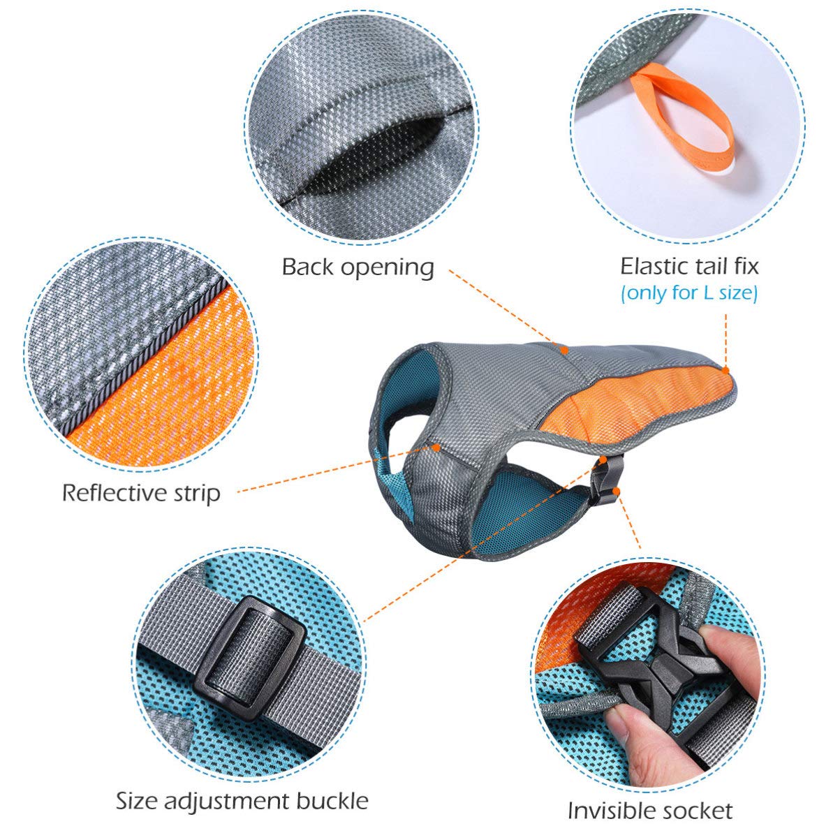 POPETPOP 1 veste de refroidissement réglable anti-ultraviolet réfléchissante respirante pour animal domestique harnais pour chien chiot