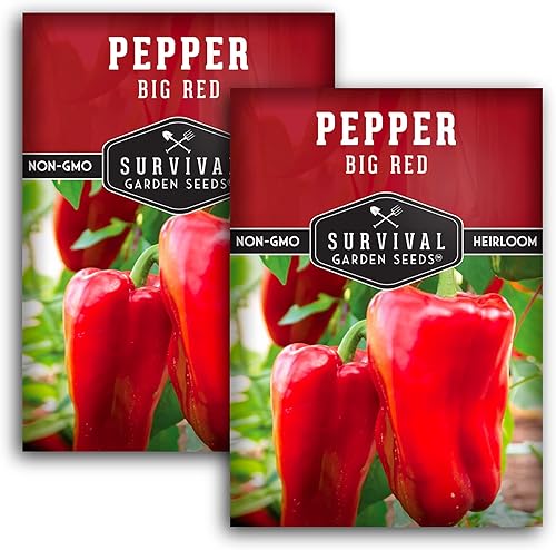 Survival Garden Seeds - Semilla de pimiento rojo grande para plantar - 2 paquetes con instrucciones para plantar y cultivar deliciosos pimientos