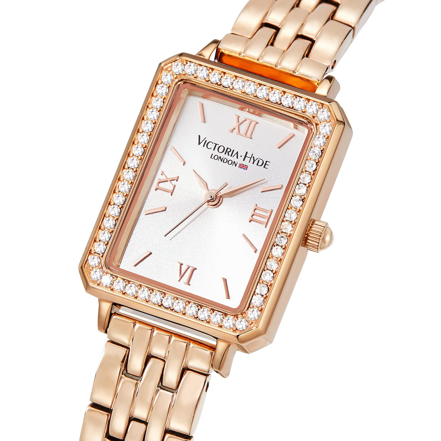 VICTORIA HYDE Reloj de pulsera rectangular para mujer, esfera verde, analógico, de cuarzo, con correa de acero inoxidable