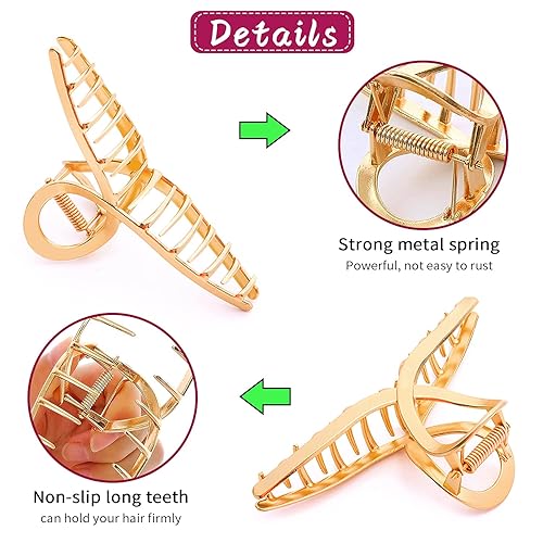 Miniatura 3 de Pinzas grandes de metal para el cabello, 4 pinzas antideslizantes grandes doradas con fuerte sujeción para cabello grueso y fino para mujeres y niñas
