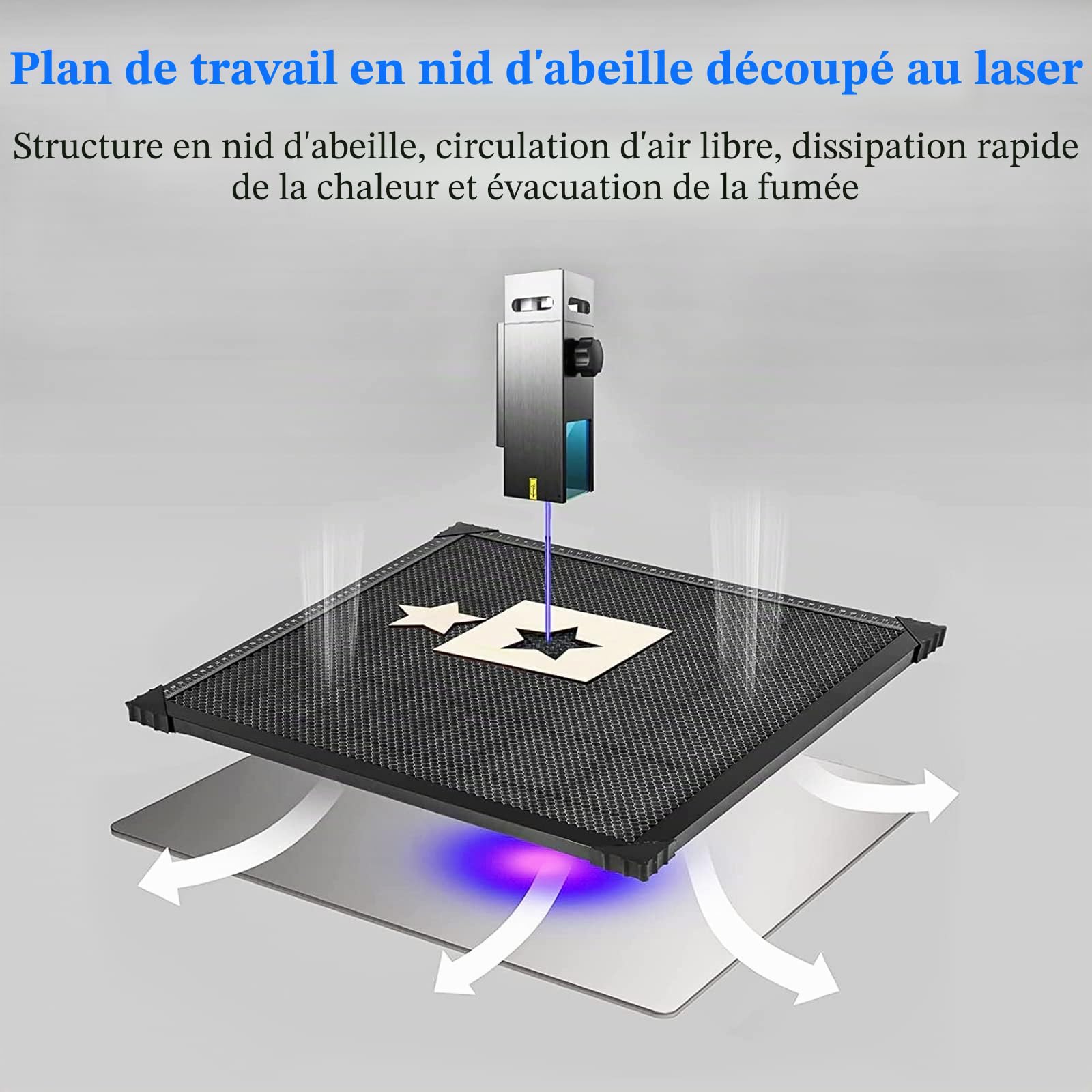 440*440 mm Table de découpe laser alvéolaire, plaque en aluminium résistante avec table à alvéoles en acier pour découpe et gravure laser efficace, accessoire essentiel pour réseau laser (17,32 x