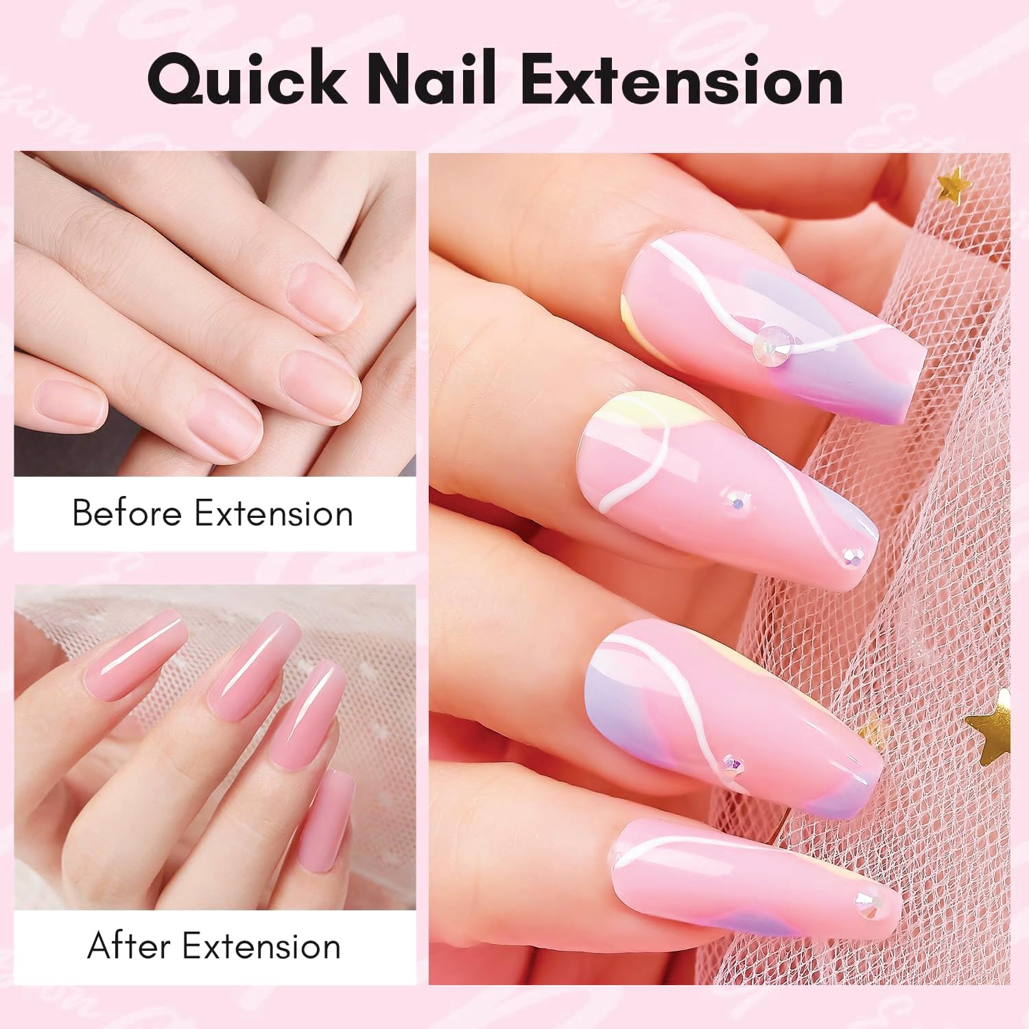 SEVEN STROKES Poly Nail Gel: 30ML Strong Builder for Nails, Color for Extension, Multifunctional Strengthener Hard Gels, Long-Lasting, Easy-to-go Manicure Supplies for DIY at Home Salon-VIP (PINK + NUDE) - Image 5 thumbnail
