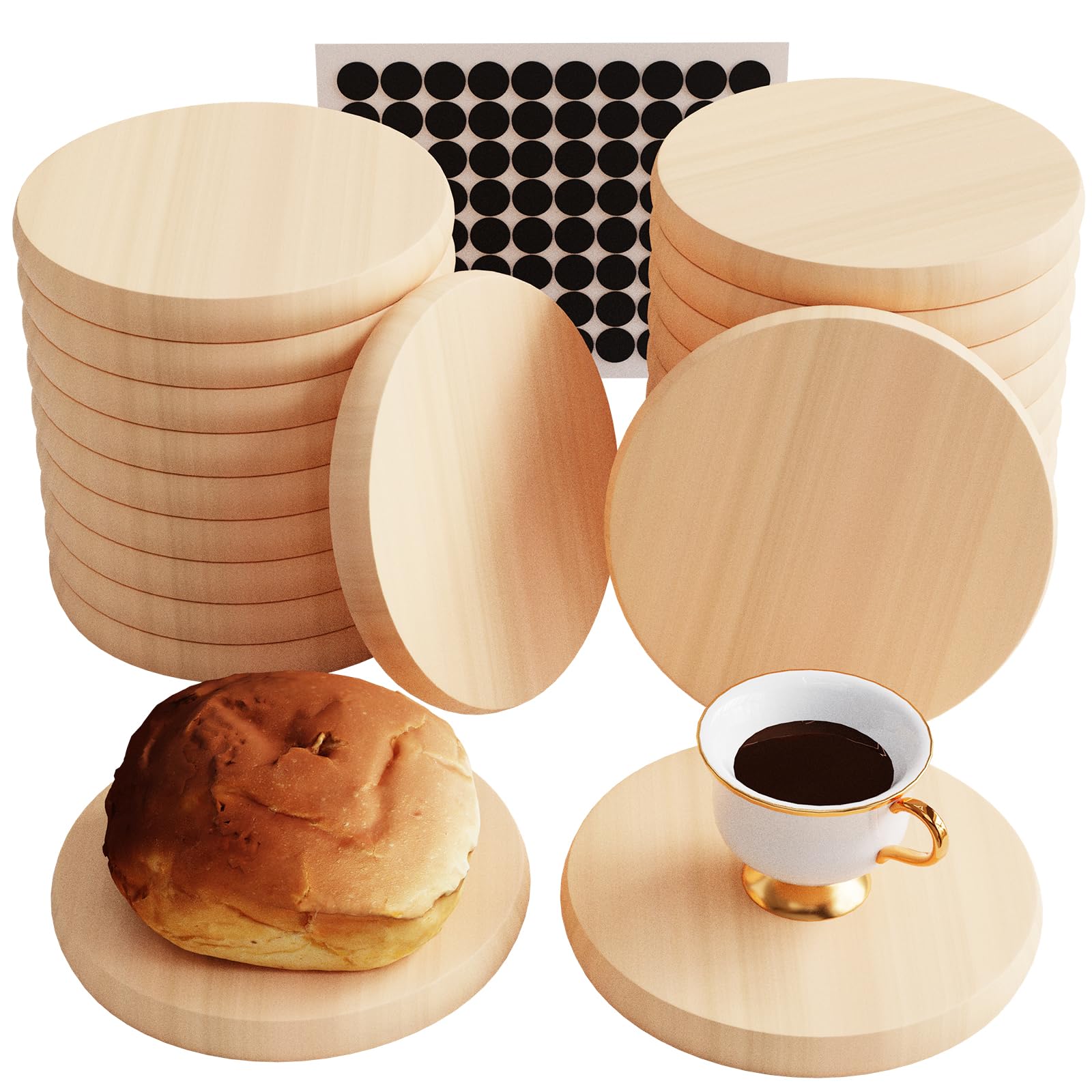 GIONAR 20 Pack Round Wooden Coaster Blanks, 4 Inch Engraving Blanks, Wooden Coasters for Crafting, Wood Discs for DIY Painting Pyrography Engraving (Round)