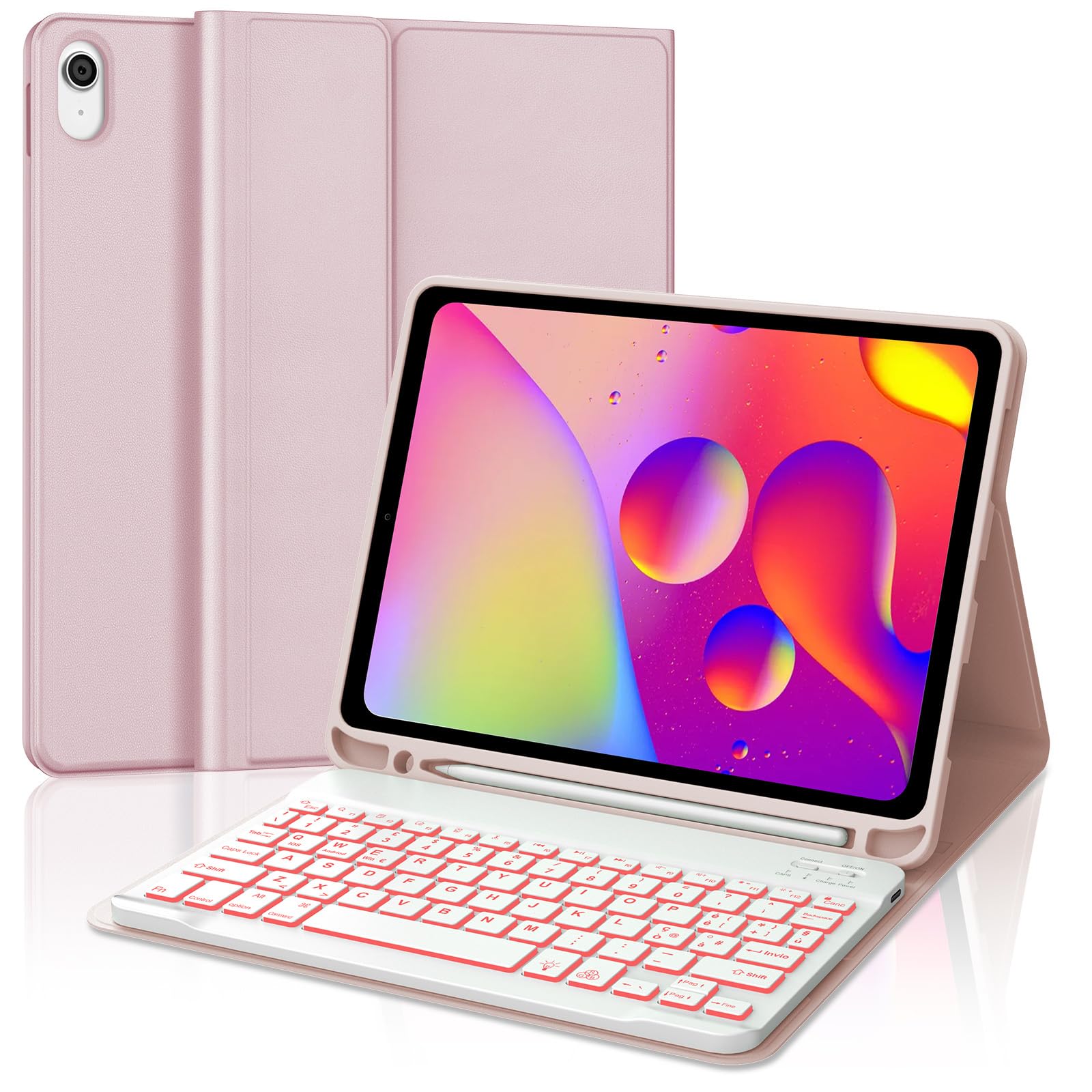 Funda con teclado para iPad 11 y 10 con teclado español Ñ retroiluminado rosa 8