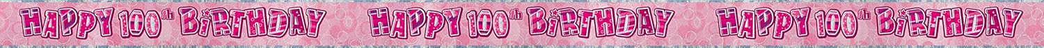 Unique Party 90982-12ft Foil Glitz Pink 100th Birthday Banner
