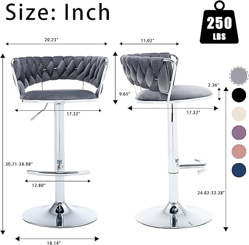 Miniatura 38 de Juego de 2 taburetes de bar de terciopelo giratorios con base de metal dorado, taburetes de bar modernos de altura de mostrador para cocina, pub,