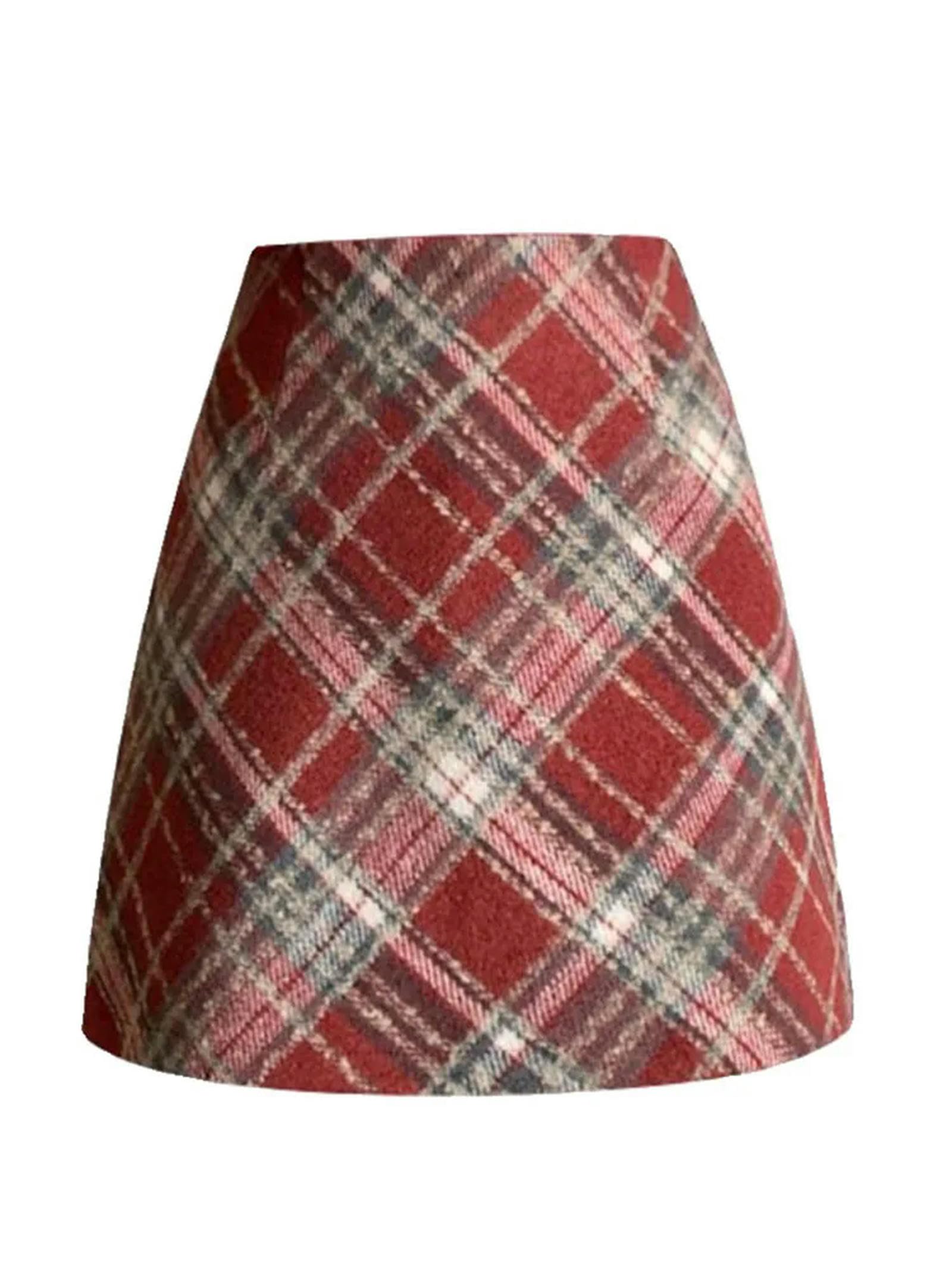 Spódnica jesienno-zimowa moda damska vintage wysoka talia mini spódnica w kratę o linii A biuro pani elegancka