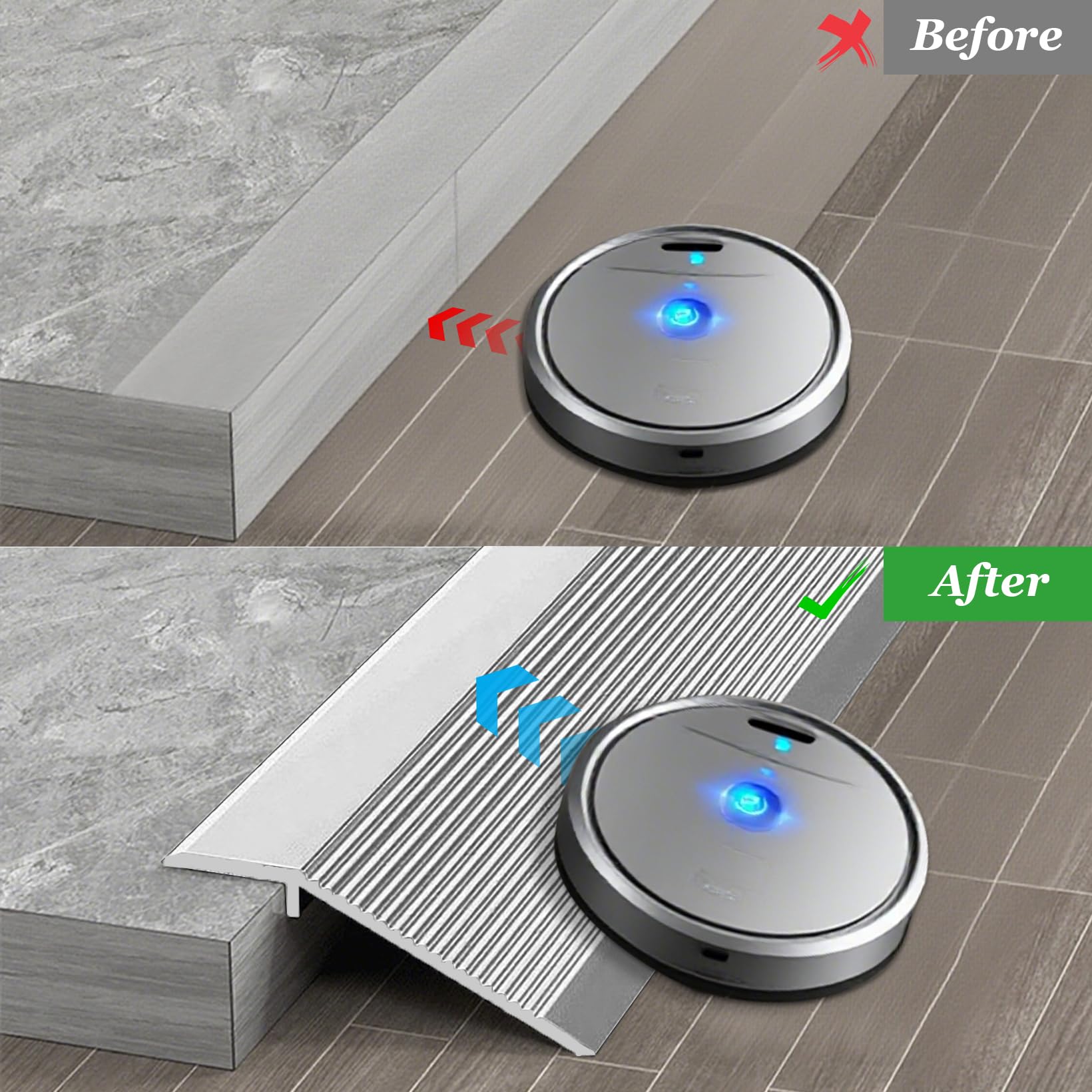 Tira de aluminio para pisos, 0,9 m x 10 cm, perfil de transición para suelos, adecuado para umbrales de puerta, rampas laminadas, puentes entre 10 y 35 mm (plata mate)